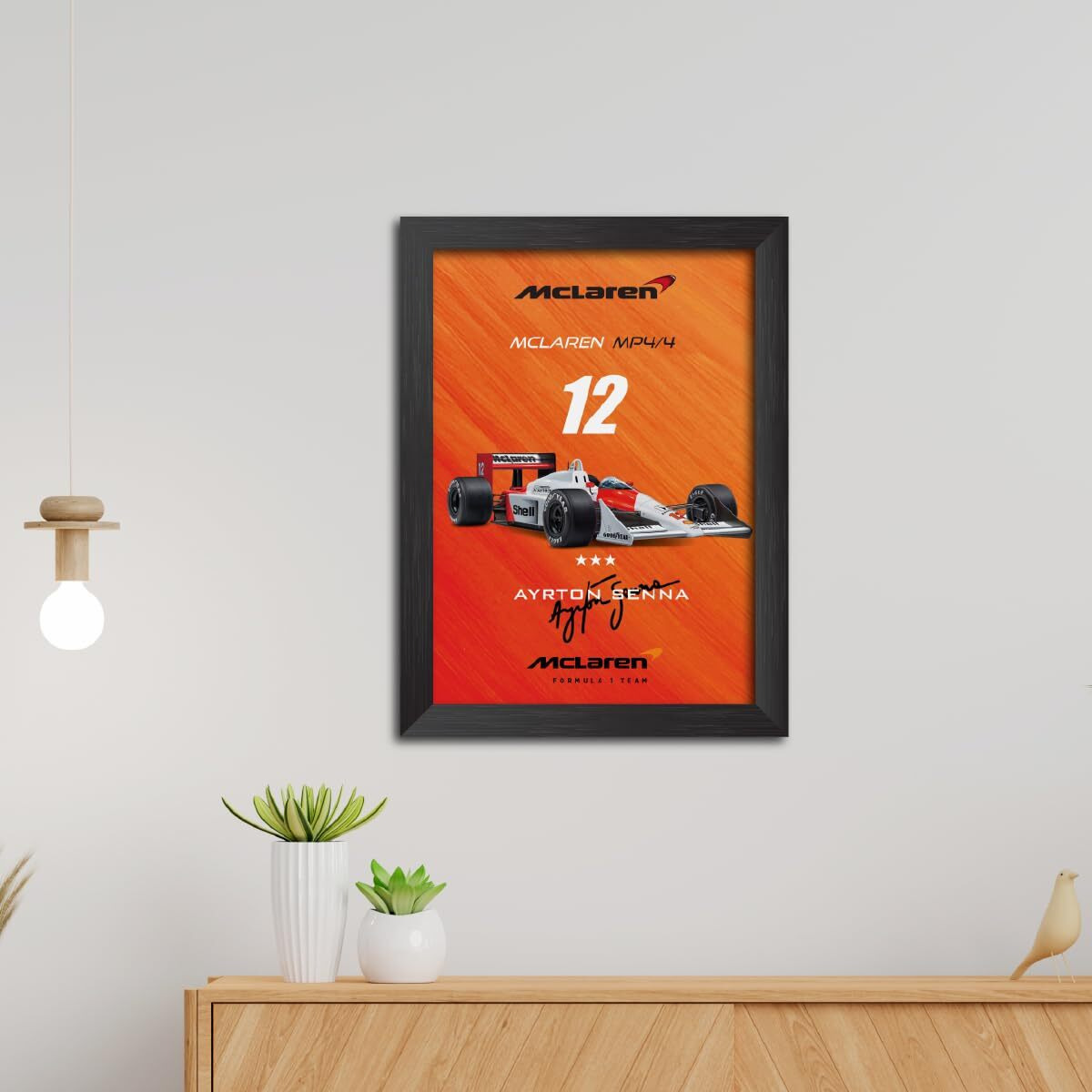 Tenorarts Ayrton Senna Poster Frame Mclaren Mp4 F1 Racing Car 1988 Edition Formula One Photo Framed Painting With Matt Finish Black Texture (12 Inches X 9Inches)