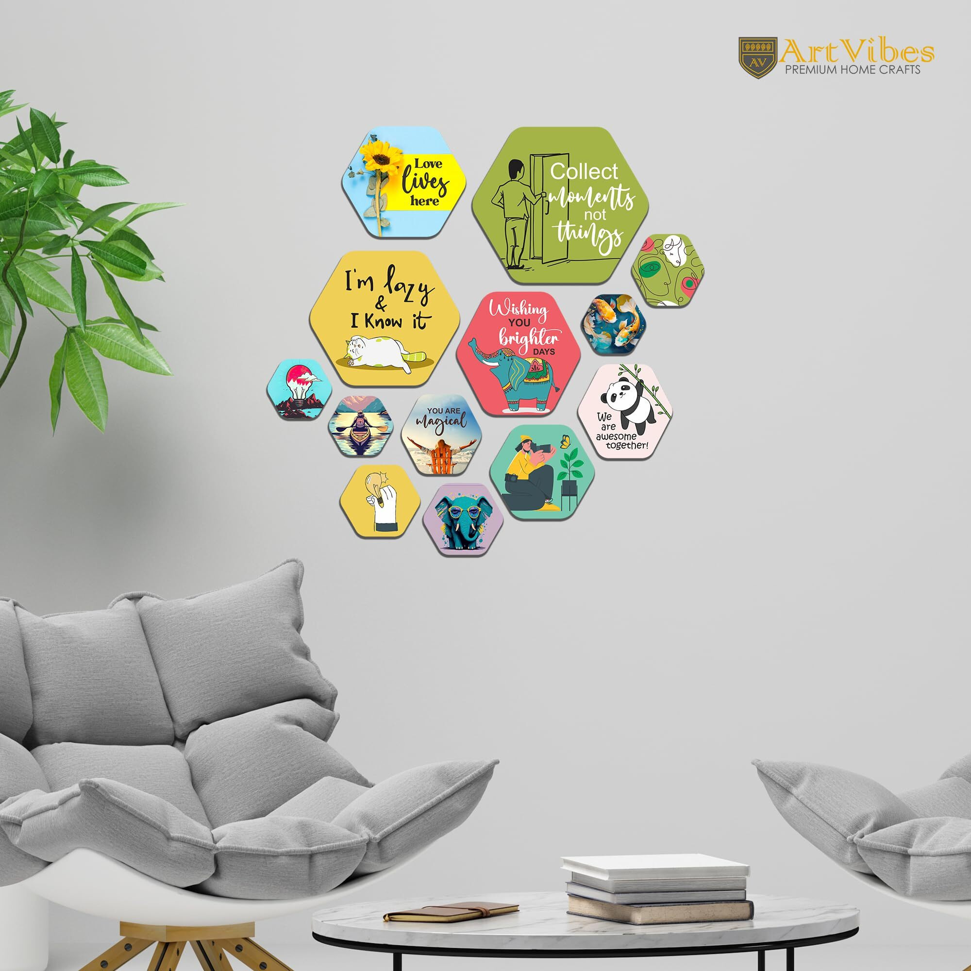 Artvibes Decorative Wooden Wall Hanging Decoration For Home | Office | Living Room | Bedroom | Ideal Gifts | Stylish Modern Wall Artwork Item For Hall | Quote Decor Item (Wps_206Nn) Pack Of 13 Pieces