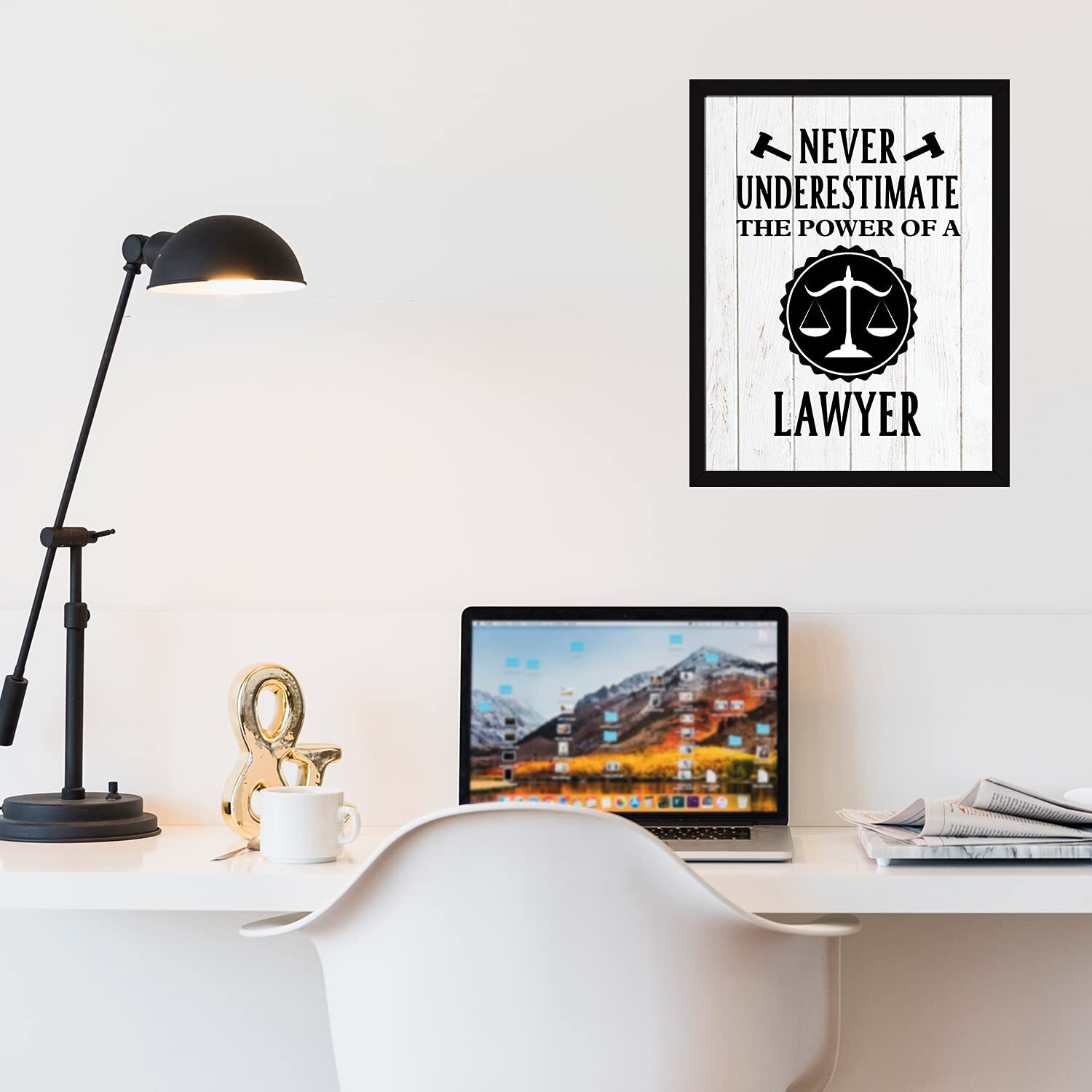 Chaka Chaundh Engineered Wood Lawyer Quotes Wall Poster - Law Frame For Advocate (14 X 11 Inches) (The Power Of A Lawyer - White)