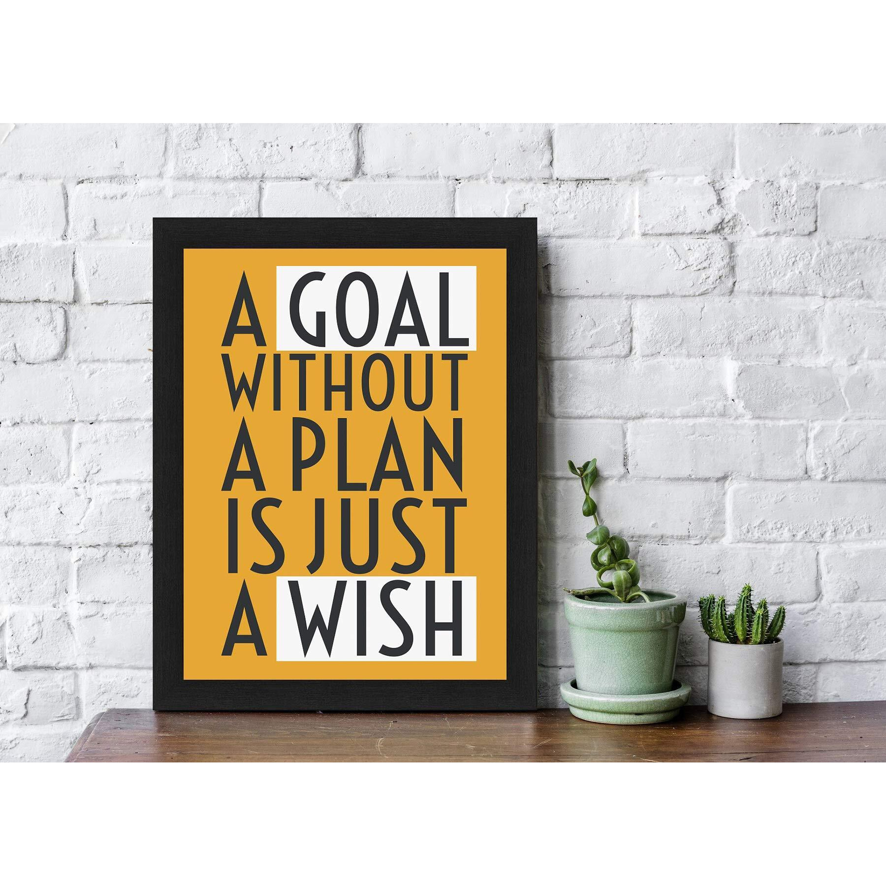 Interio Crafts Synthetic Wood Goal Plan Wish Inspirational Motivational Quote Framed Poster For Office And Home Wall Decor (Frame Size 13&quotX10" Inches) - Black