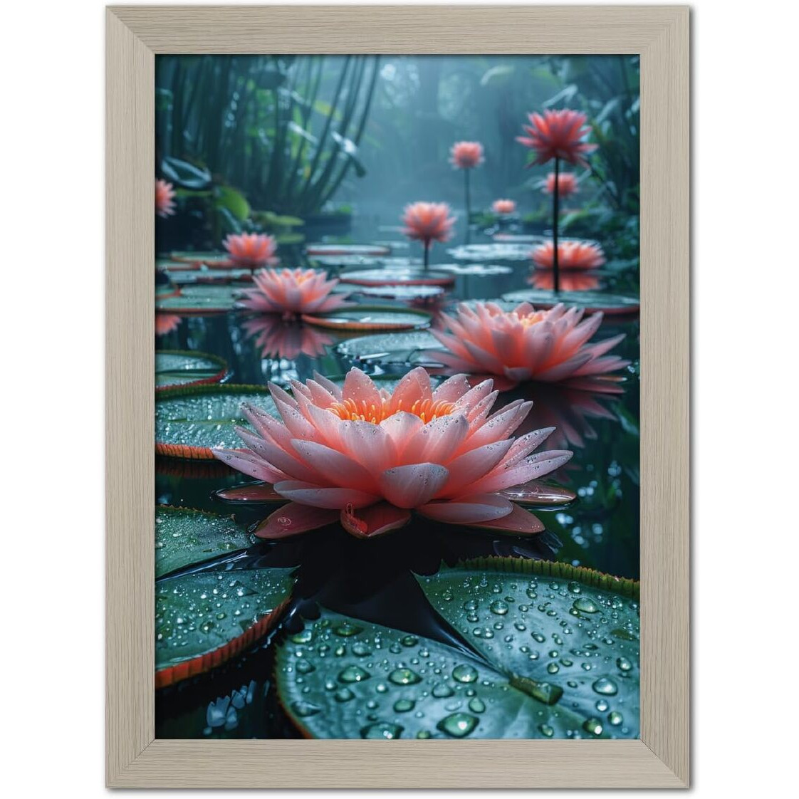 Tenorarts Lotus Photo Frame Vastu Positivity Abstract Art Framed Aesthetic Wall Painting With White Wooden Texture For Living Rooms Bedroom Office - Wall Paintings/Hangings (12Inches X 9Inches)