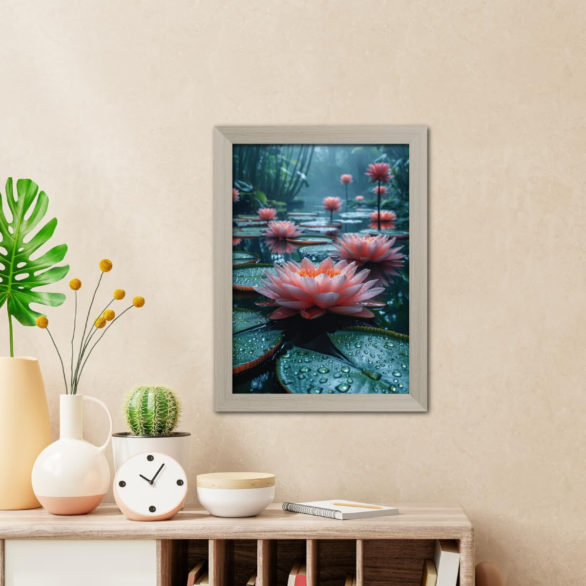 Tenorarts Lotus Photo Frame Vastu Positivity Abstract Art Framed Aesthetic Wall Painting With White Wooden Texture For Living Rooms Bedroom Office - Wall Paintings/Hangings (12Inches X 9Inches)