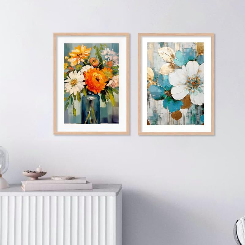 Kalit Kala Decor Daintings For Wall Decoration With Frame |Paintings For Living Room, Bedroom|Set Of 4 (Sea Flower)-Engineered Wood