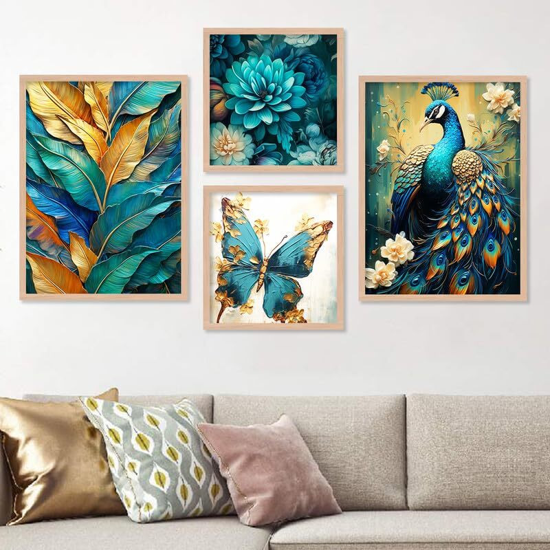 Kalit Kala Decor Paintings For Living Room Office| Modern Art Wall Decor Framed Painting | Framed Wall Posters| Paintings For Wall Decoration Set Of 4