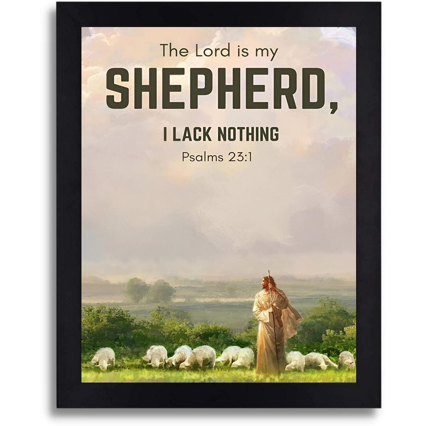 Interio Crafts Bible Verse Wall Frame - The Lord Is My Shepherd Quote Framed Poster - Jesus Quotes Wall Frames - Poster For Home And Office Wall Decor - Psalm 231 - Synthetic Wood, 13X10 Inches.