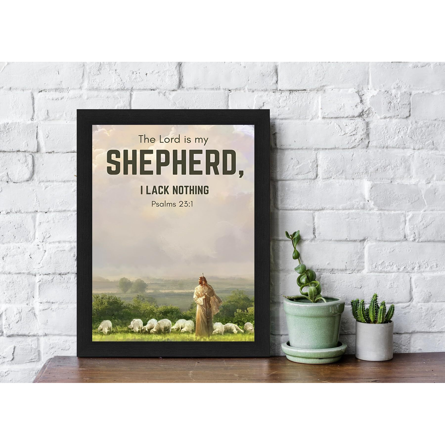 Interio Crafts Bible Verse Wall Frame - The Lord Is My Shepherd Quote Framed Poster - Jesus Quotes Wall Frames - Poster For Home And Office Wall Decor - Psalm 231 - Synthetic Wood, 13X10 Inches.