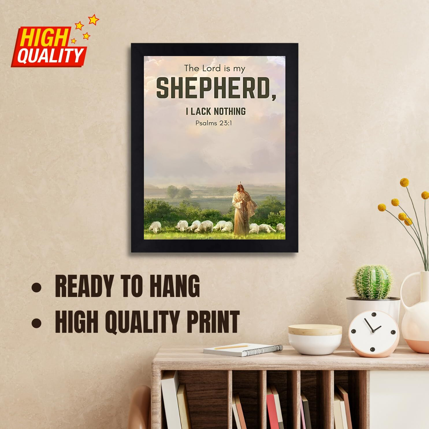 Interio Crafts Bible Verse Wall Frame - The Lord Is My Shepherd Quote Framed Poster - Jesus Quotes Wall Frames - Poster For Home And Office Wall Decor - Psalm 231 - Synthetic Wood, 13X10 Inches.
