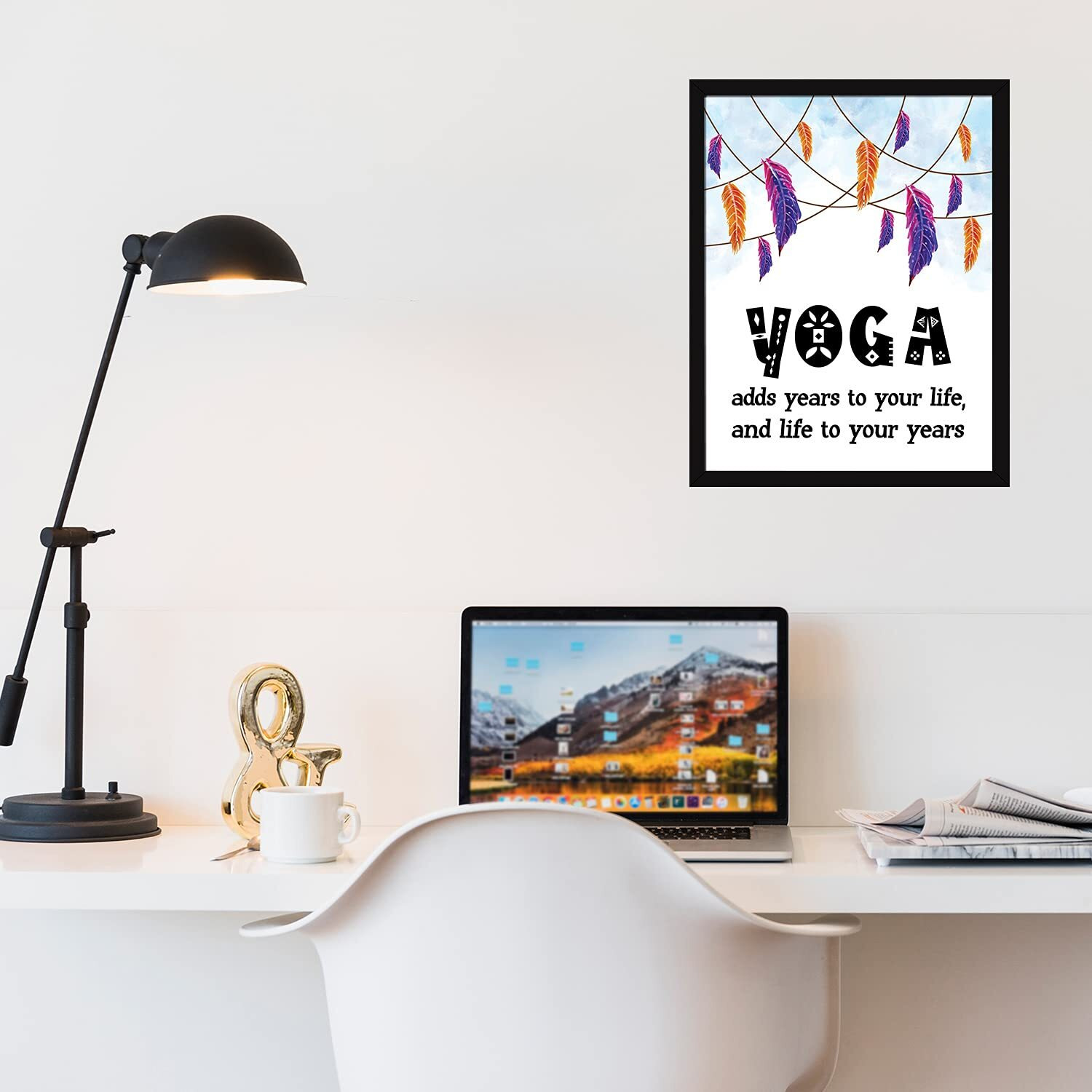 Chaka Chaundh - Yoga Quotes Frames - Meditation Quotes Wall Frame - Yoga Wall Frames - Yoga Wall Decor - Yoga Wall Art - Yoga Posters For Wall - (13.6 X 10.6 Inches) (Yoga Adds Years - White)