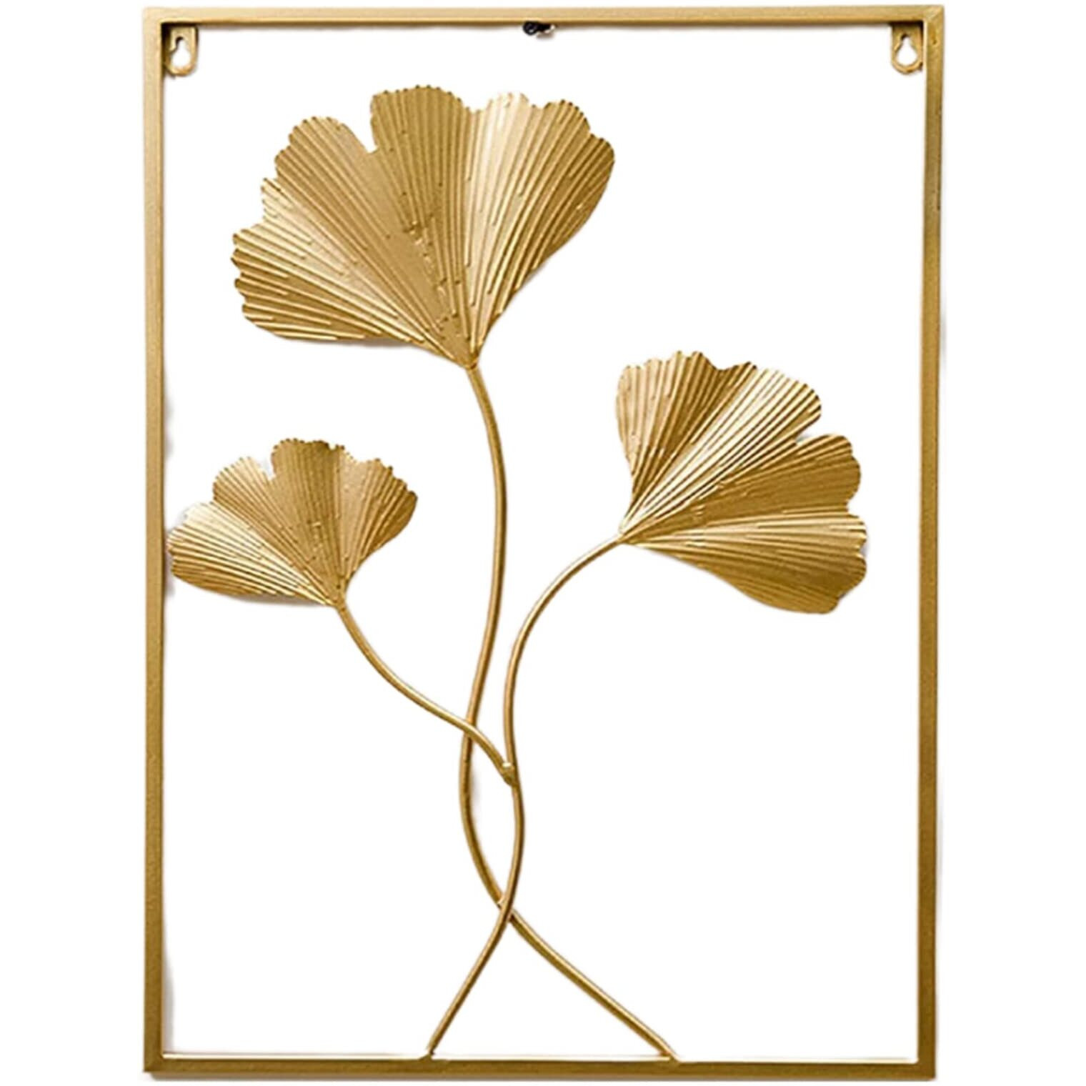 Bleqys Gold Wall Decor Golden Metal Art Leaves Home Decorations,Living Room Hangings Wall Sculptures Accent Decorative Pictures With Frame, Gold Accent For Bedroom And Living Room(Set-3)