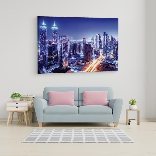 Truecanvas Dubai Downtown Night Scene Uae, Wooden Framed Canvas Paintings For Home Decor | Bedroom, Living Room,Wall Decoration | Wall Art Painting, Ct0136, Size 16 X 24 In