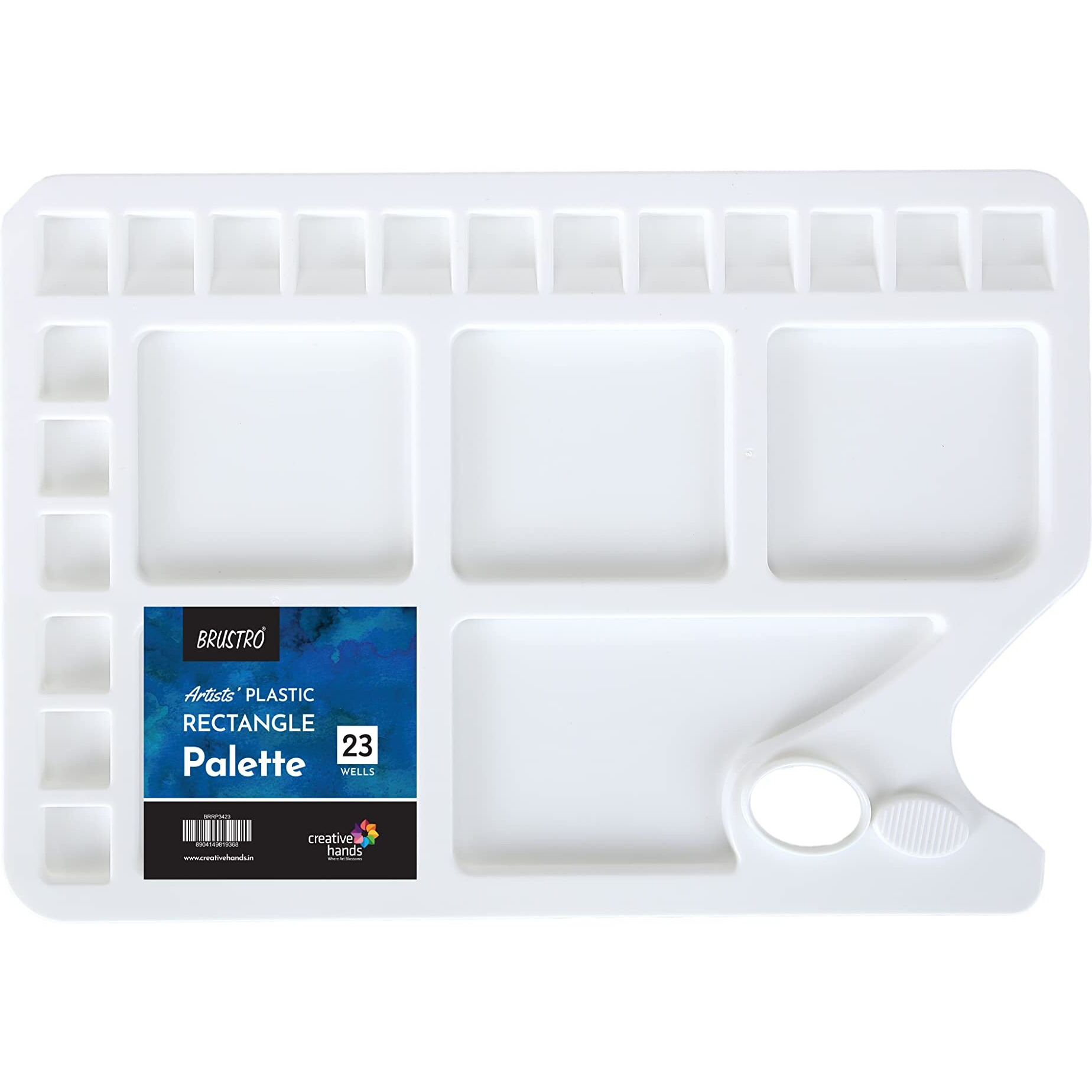 Brustro Rectangle 23 Well Plastic Palette - 34.5 X 23.5Cm, Ergonomic Design | Ideal For Watercolour, Oils, Acrylics, Tempera, Poster Paints, Professional Artists & Fine Art Students