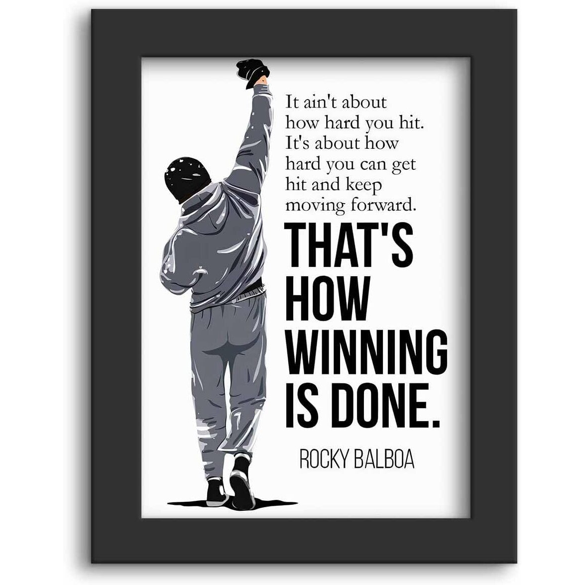 Dmcreativitycraft Rocky Balboa Quotes Hollywood Movie Posters Framed Poster For Wall Hanging Living Room, Bedroom And Desk Decor With Thick Matt Black Frame (9.5 X 12.5 Inches)