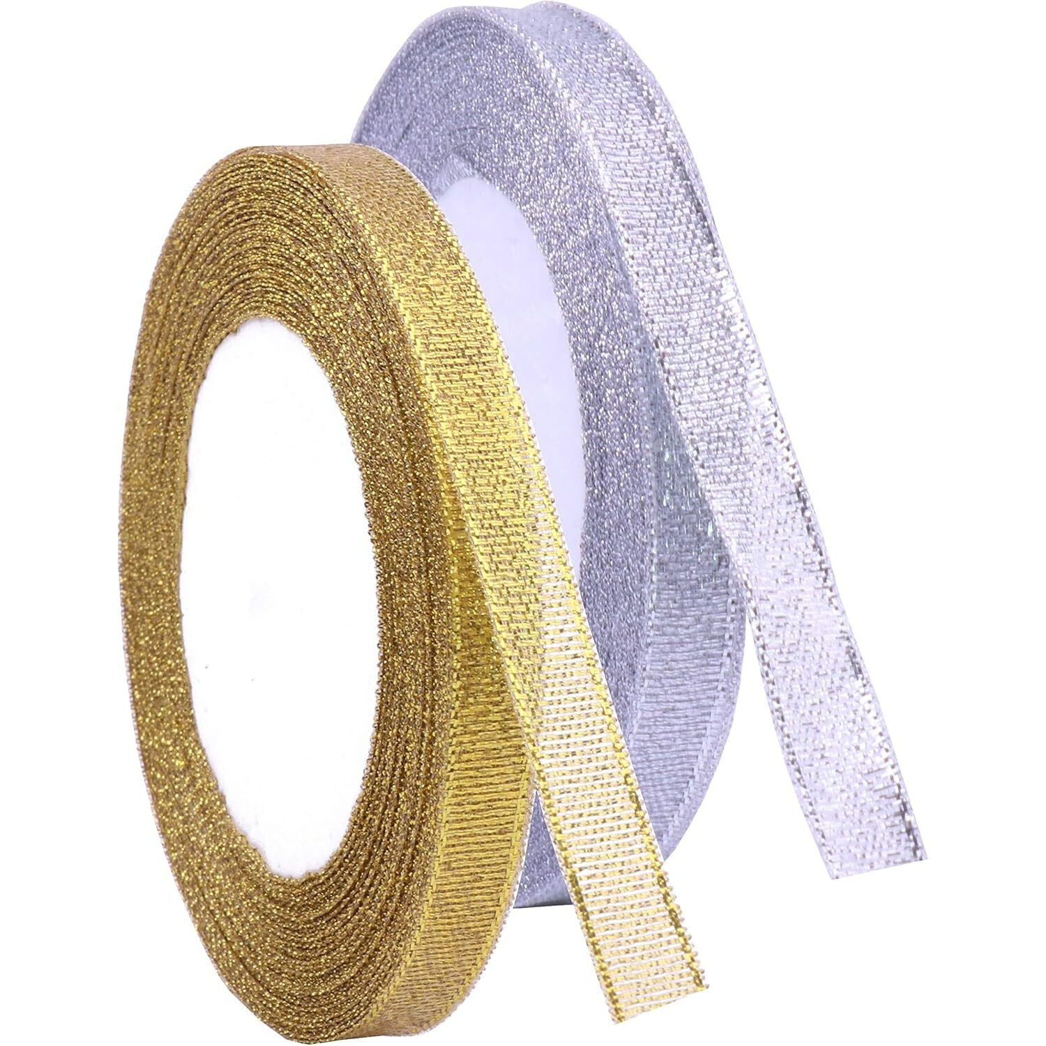 Imprint Shimmery Organza Ribbons, 2 Rolls, 1/4 Iwide, 25 Metres Each, Golden And Silver Colour