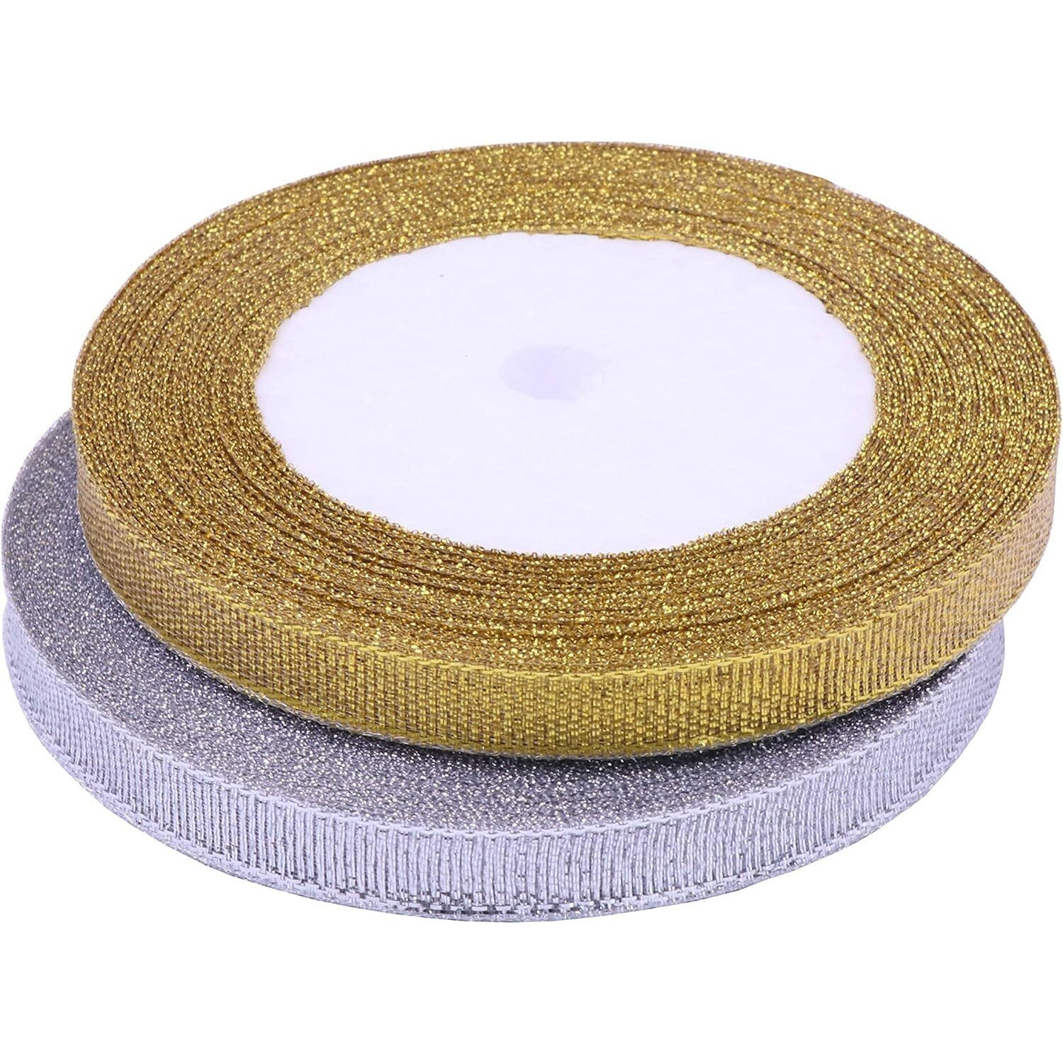 Imprint Shimmery Organza Ribbons, 2 Rolls, 1/4 Iwide, 25 Metres Each, Golden And Silver Colour