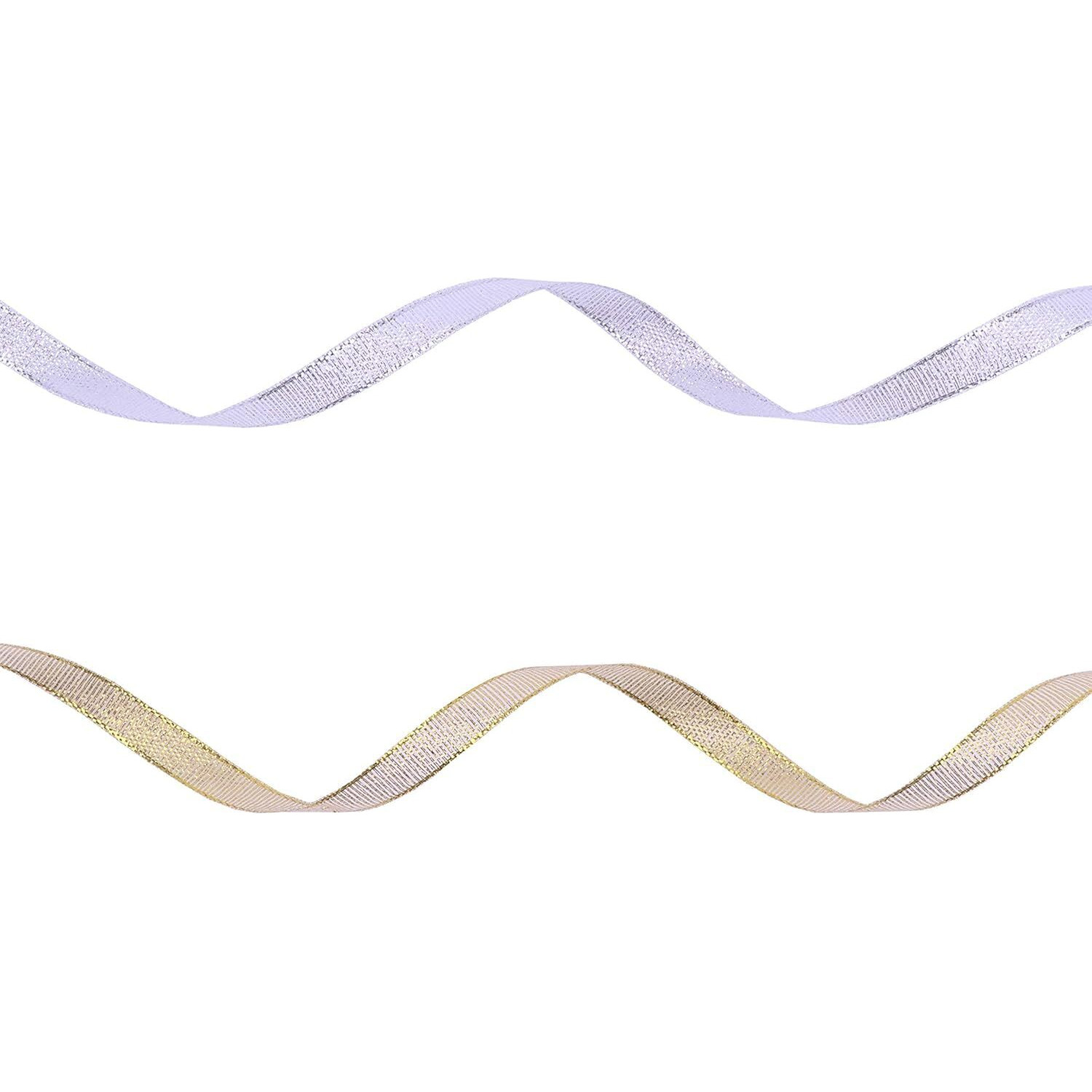 Imprint Shimmery Organza Ribbons, 2 Rolls, 1/4 Iwide, 25 Metres Each, Golden And Silver Colour