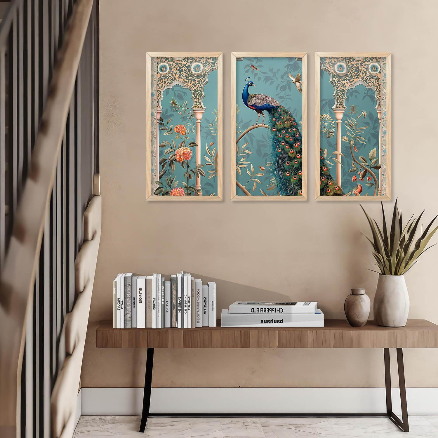 Kalit Kala Paintings For Wall Decoration With Frame | Paintings For Living Room, Bedroom | Set Of 3 | 10 X 19 Inches | Pichwai Wall Art Painting 1