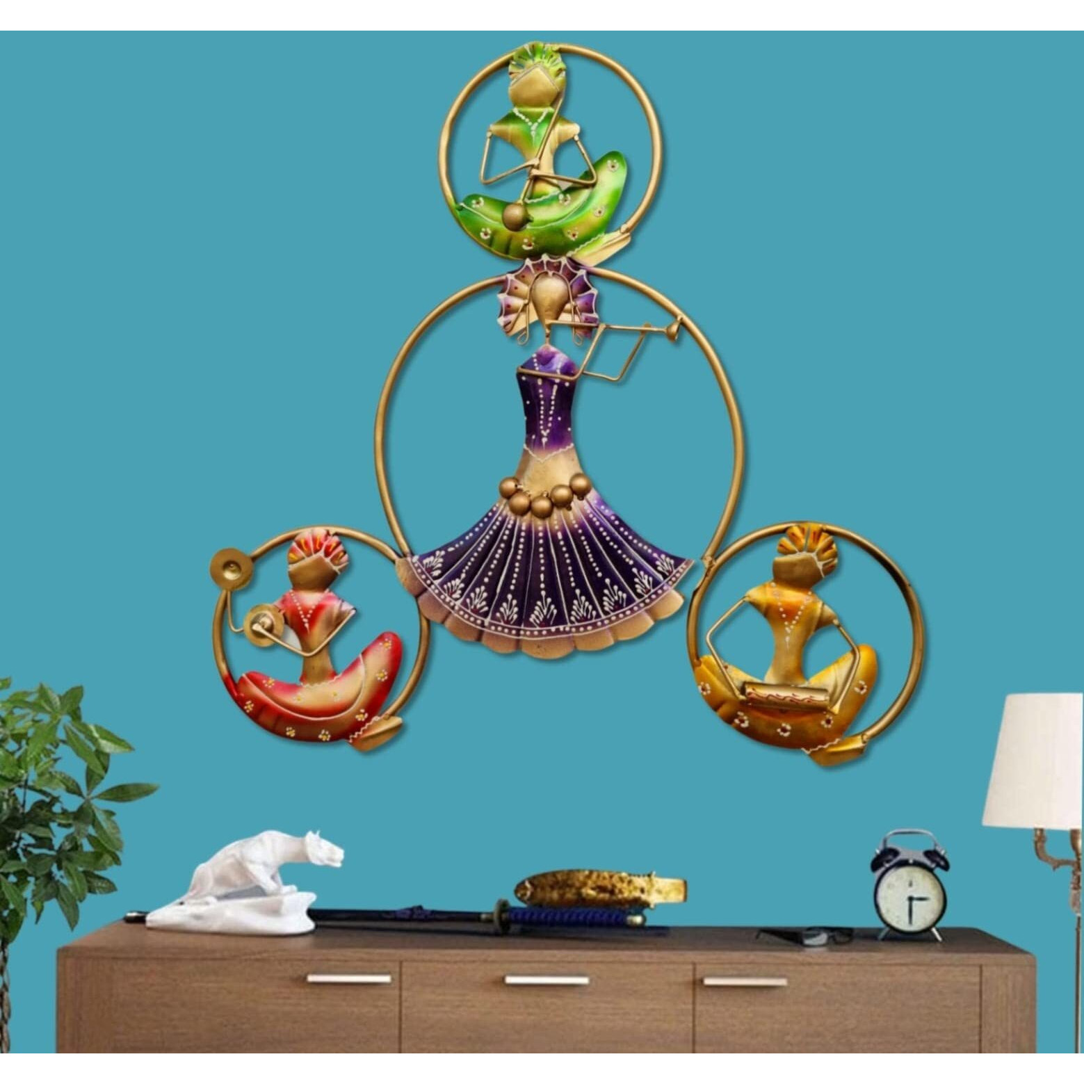 Anshika International Metal Metal Decorative Beautiful Colorful 4 Musicians Dolls Wall Art For Living Room/Bedroom Decor(Multicolor)