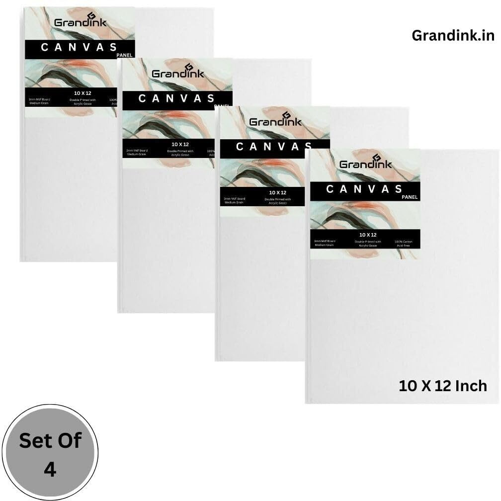 Grandink Canvases For Painting, 10X12 Inch Pack Of 4, Professional Primed White Blank Flat Canvas Panels- 100% Cotton Artist Canvas Boards For Acrylics Painting, Oil Watercolor