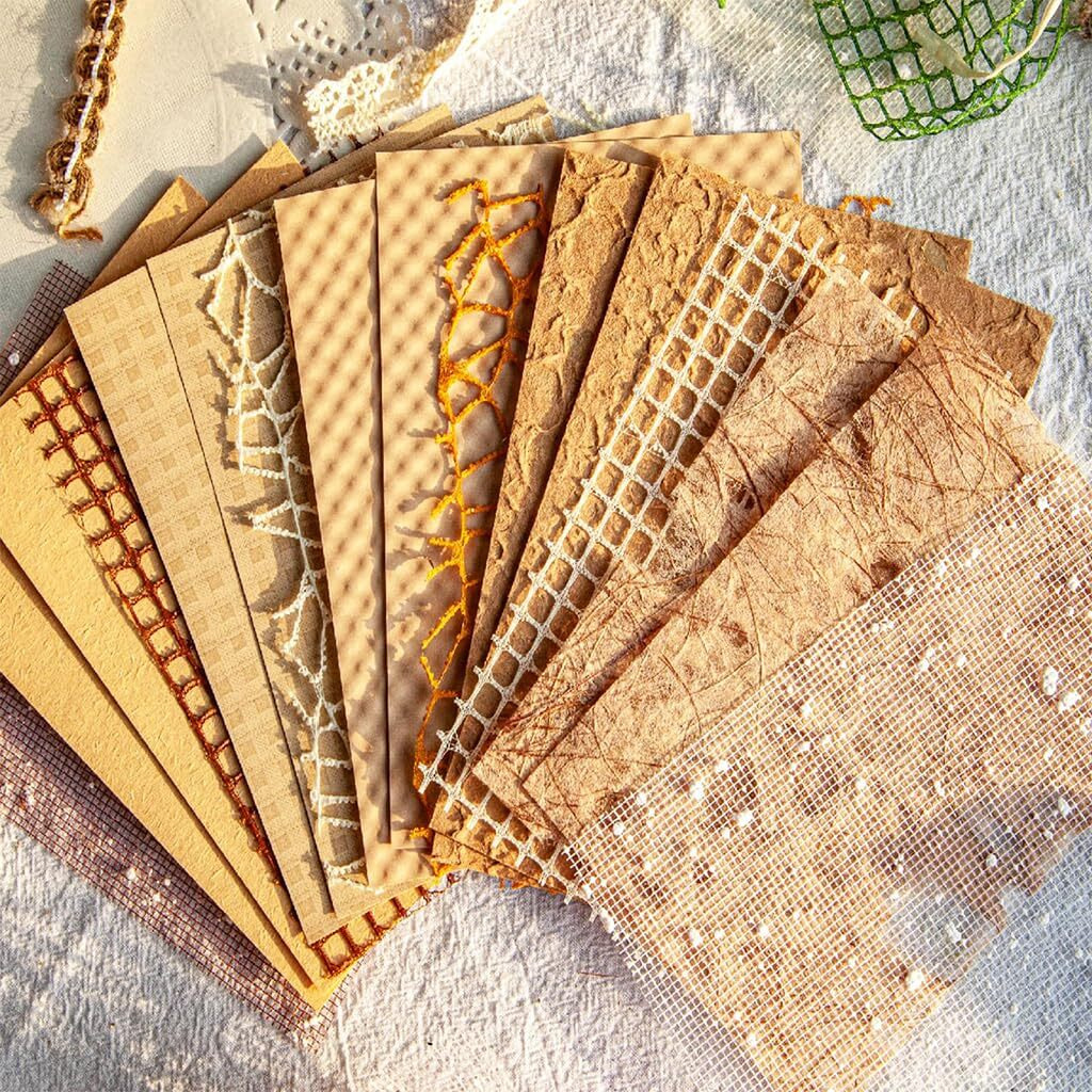 Hasthip Scrapbook Paper, 16 Sheets Textured Paper Mesh Fabric Mix Special Junk Journal Papers For Journaling, Decoupage, Scrapbooking, Art, Card Making, Craft, Diy, 4X5.5 Inches