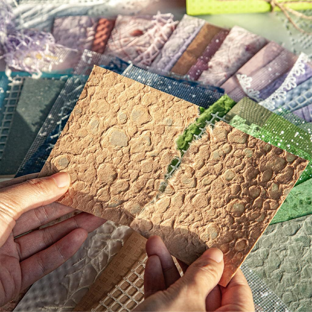 Hasthip Scrapbook Paper, 16 Sheets Textured Paper Mesh Fabric Mix Special Junk Journal Papers For Journaling, Decoupage, Scrapbooking, Art, Card Making, Craft, Diy, 4X5.5 Inches