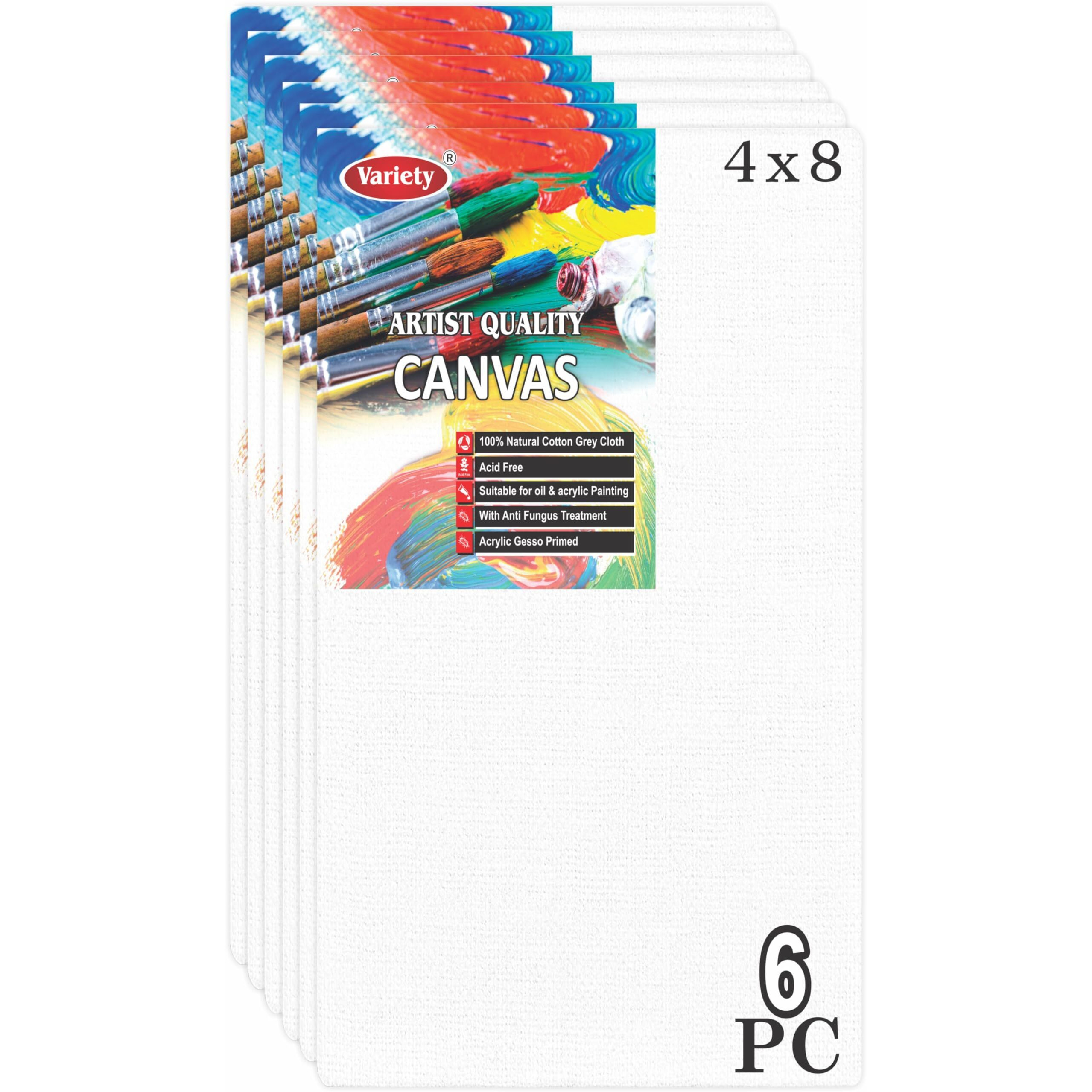 Variety Canvas 4 X 8 Inch Cotton Canvas Board For Painting, 5Oz Primed, Pack Of 6 Piece - White