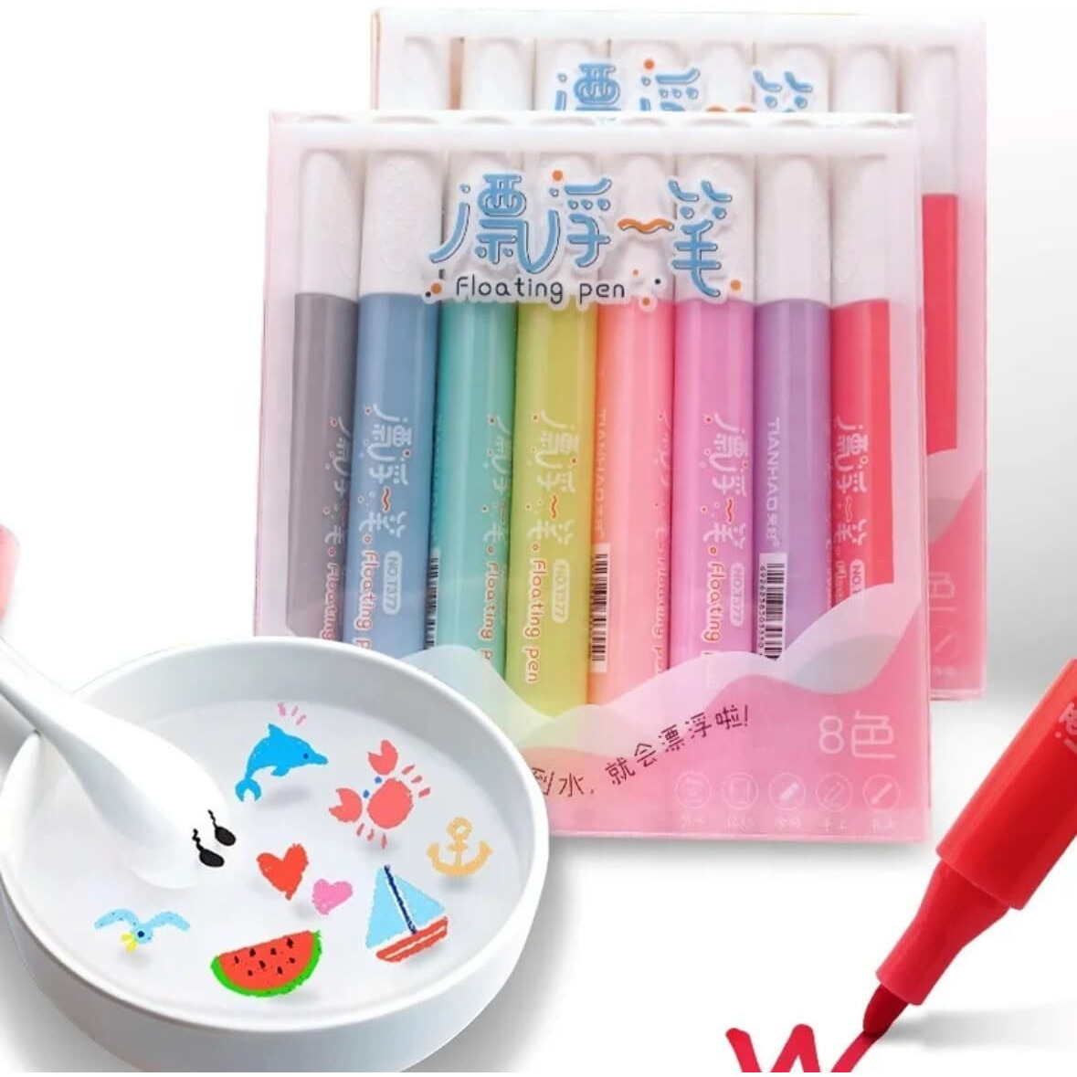 Neeyati Pack Of 8 Pcs Water Based Neon Ink Floating Pens, Drawing Kit Set With Magical Markers, Educational Doodle Toy