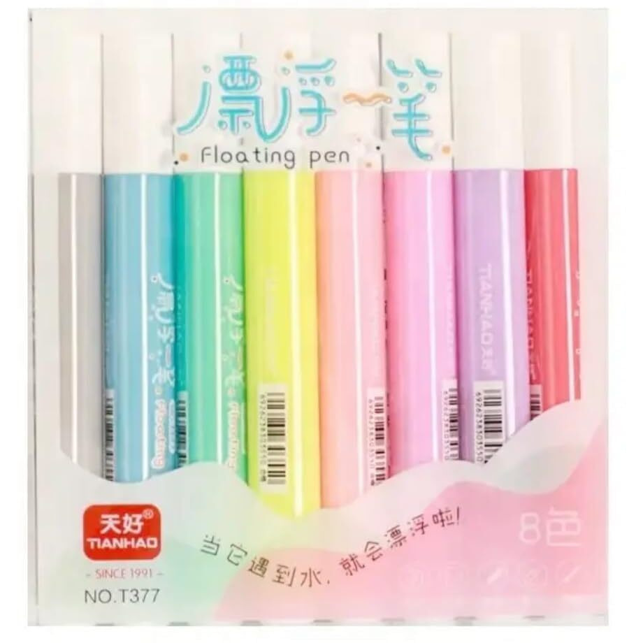 Neeyati Pack Of 8 Pcs Water Based Neon Ink Floating Pens, Drawing Kit Set With Magical Markers, Educational Doodle Toy