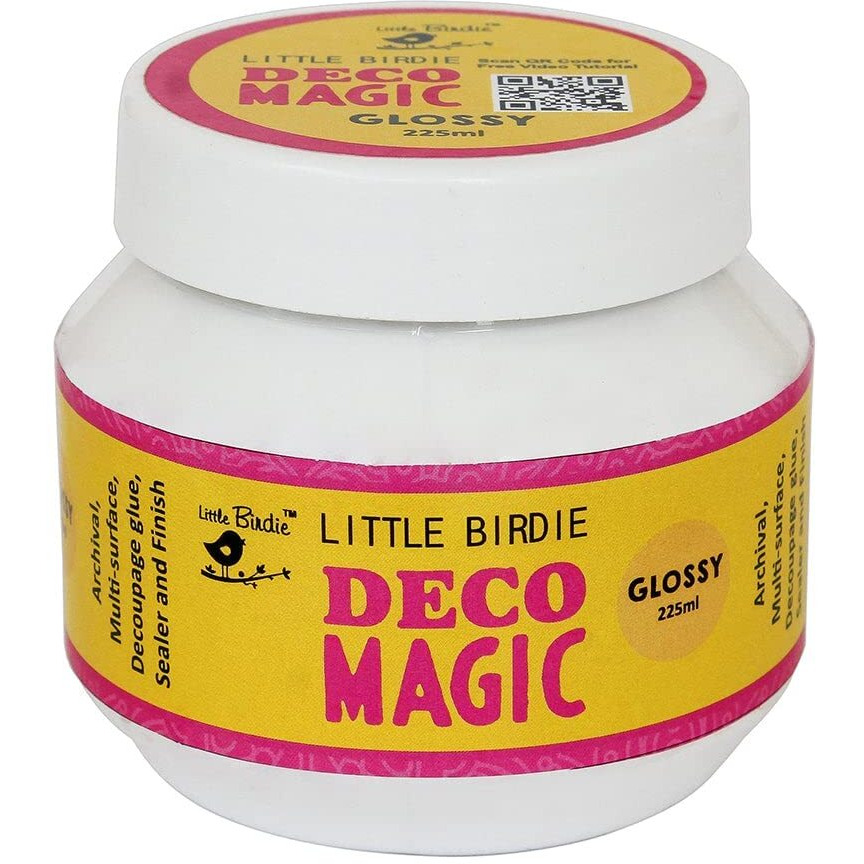 Little Birdie Deco Magic Glue Glossy 225Ml And Decor Varnish Gloss 100Ml Bottle