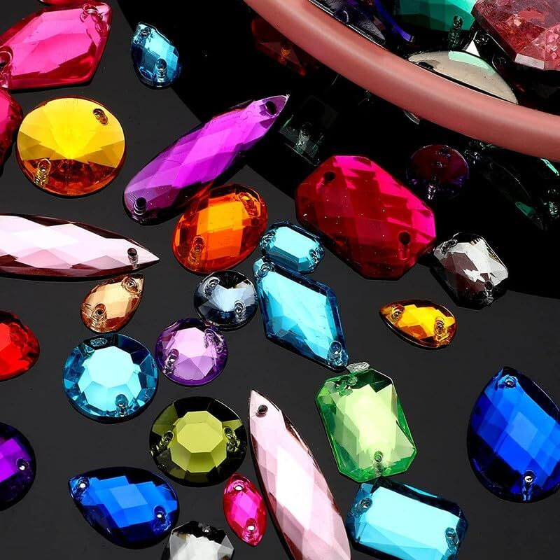 Diy Crafts 50 Pcs, Dark Red, Sewing Gems Acrylic Sewing Crystal Mixed Shapes Sew On Rhinestones With 2 Holes For Clothes Sewing Be(50 Pcs, Dark Red)