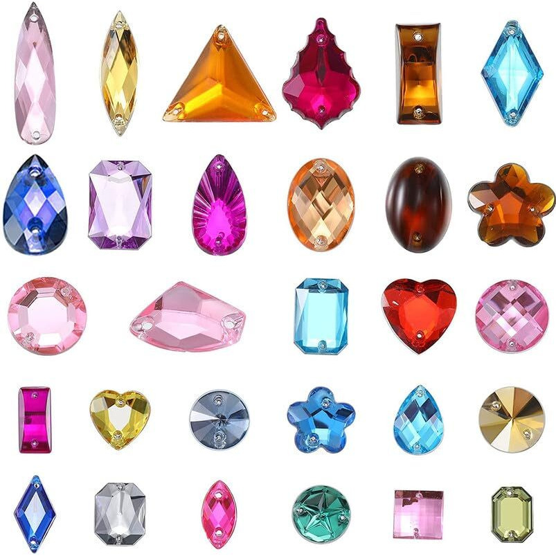 Diy Crafts 70 Pcs, Crystal, Sewing Gems Acrylic Sewing Crystal Mixed Shapes Sew On Rhinestones With 2 Holes For Clothes Sewing Bea(70 Pcs, Crystal)