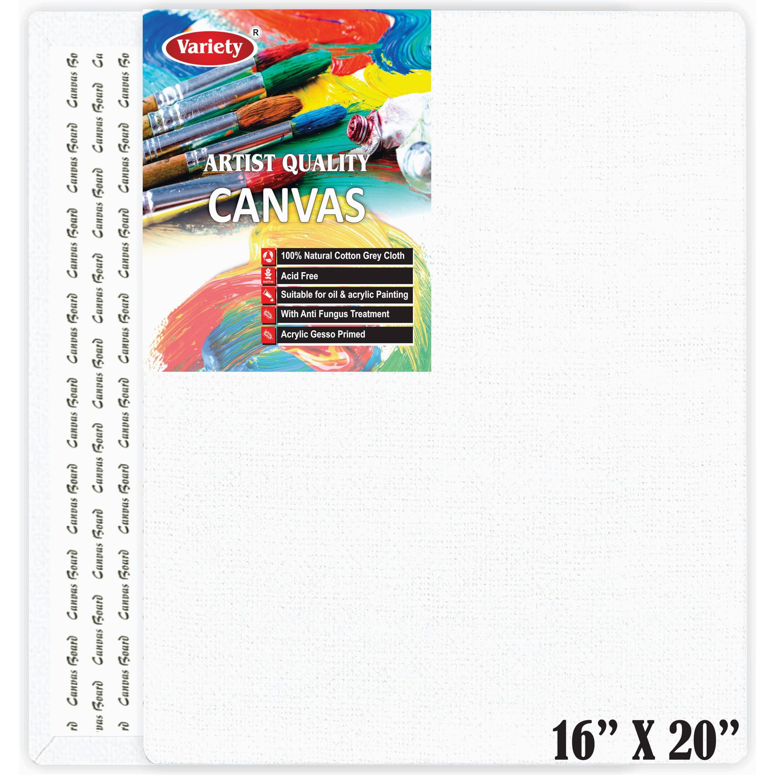 Variety Canvas 16 X 20 Inch Cotton Canvas Board For Painting, Pack Of 1 Piece - White