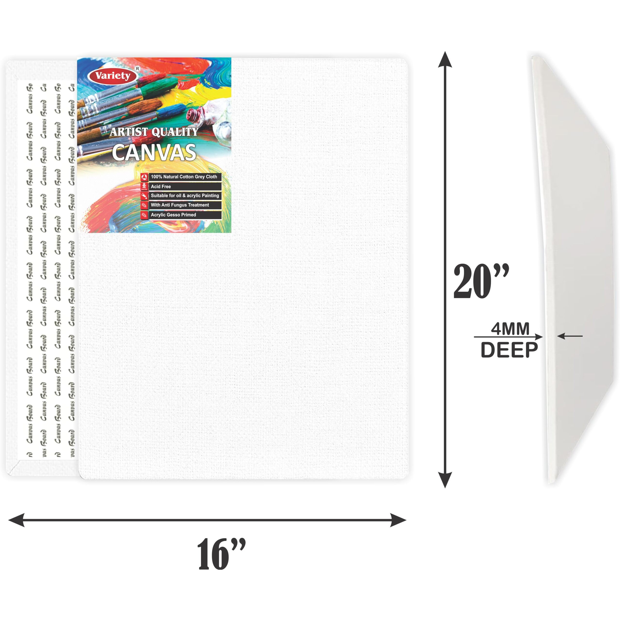 Variety Canvas 16 X 20 Inch Cotton Canvas Board For Painting, Pack Of 1 Piece - White