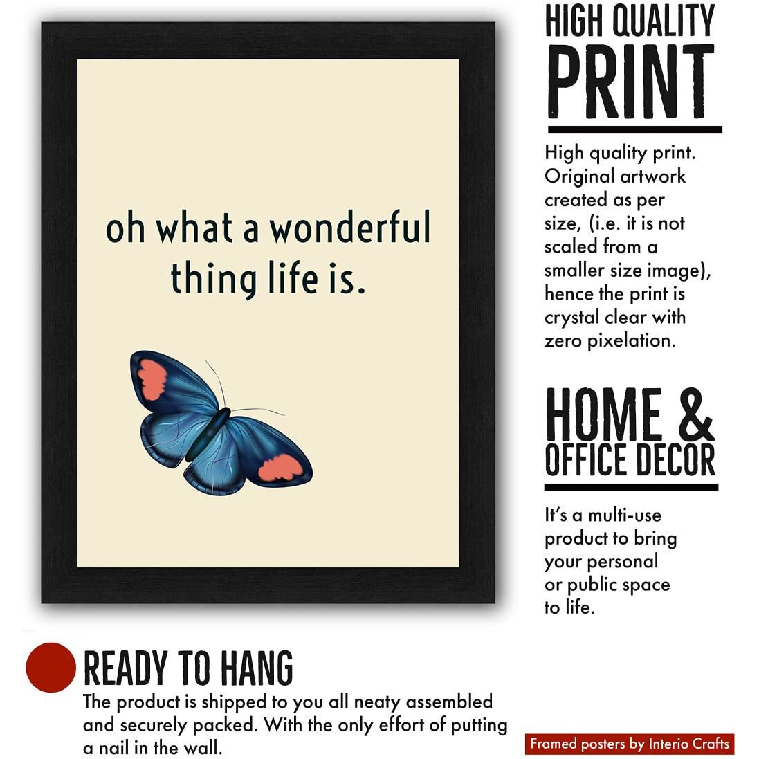 Interio Crafts Beautiful Positive Life Motivational Quote Framed Wall Poster, Inspirational Poster, Black (Frame Size 13&quotX10" Inches)