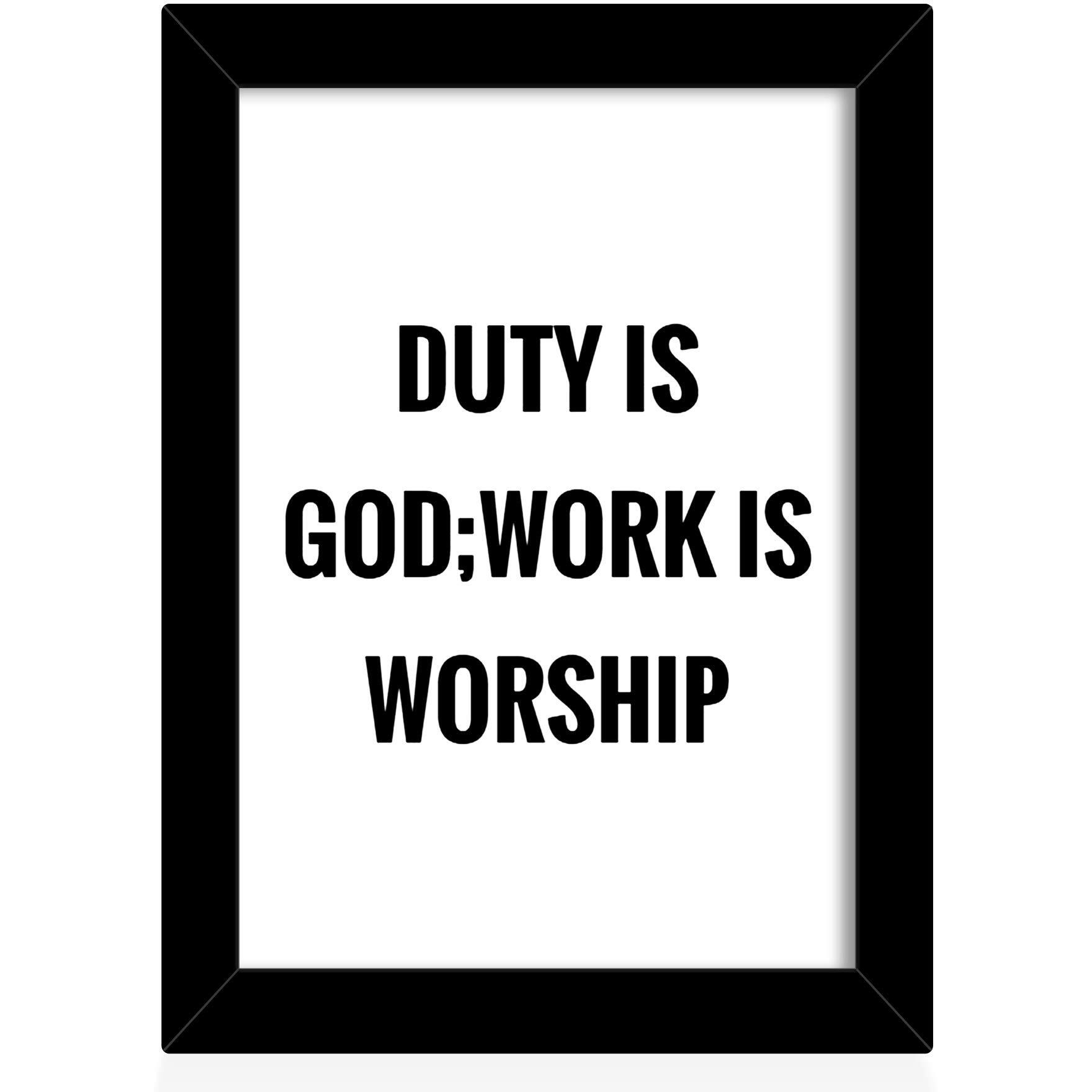 Tied Ribbons Duty Is God, Work Is Worship Printed Inspirational Quote Wooden Framed Wall Poster (25.9 X 34.5 Cm, Multicolor)