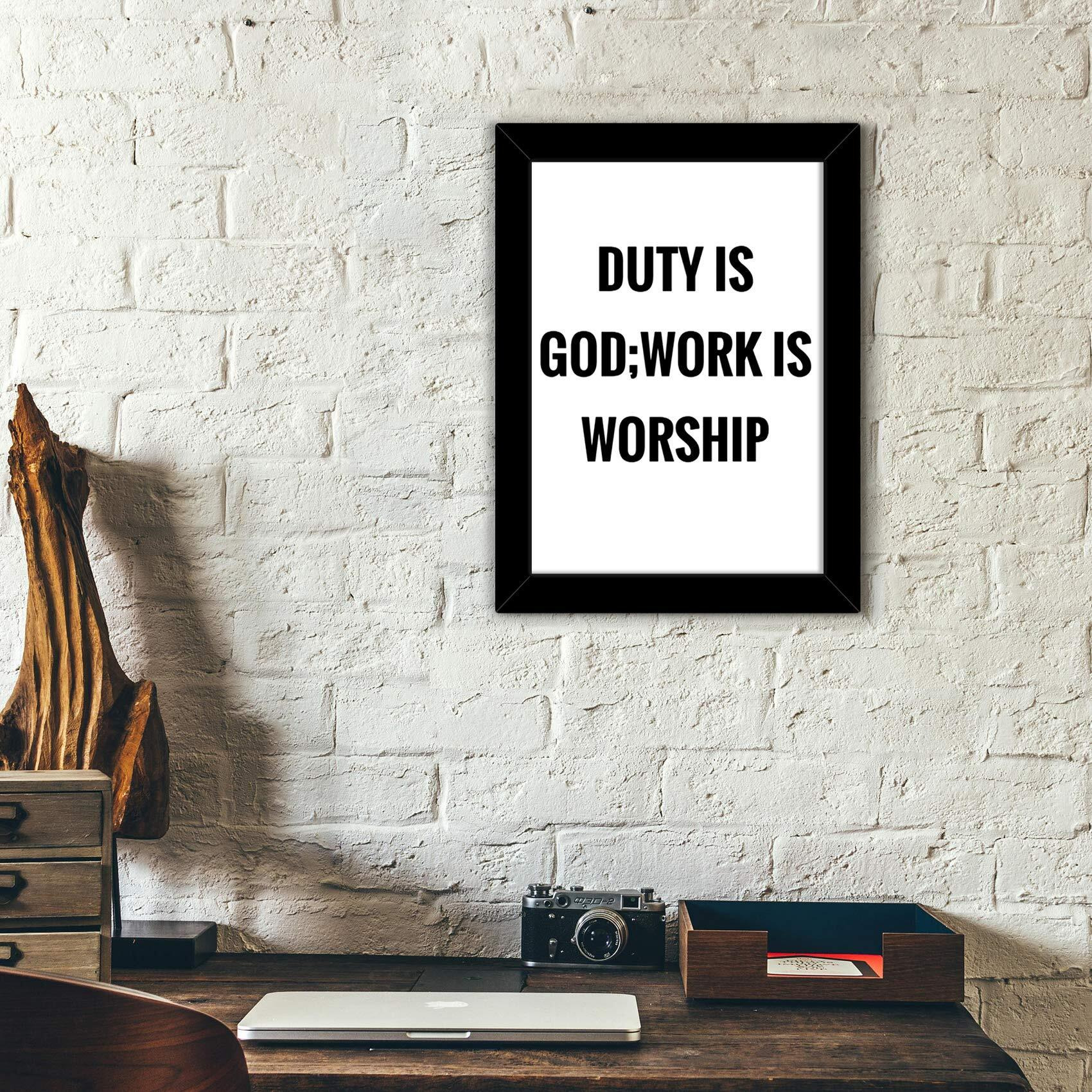 Tied Ribbons Duty Is God, Work Is Worship Printed Inspirational Quote Wooden Framed Wall Poster (25.9 X 34.5 Cm, Multicolor)