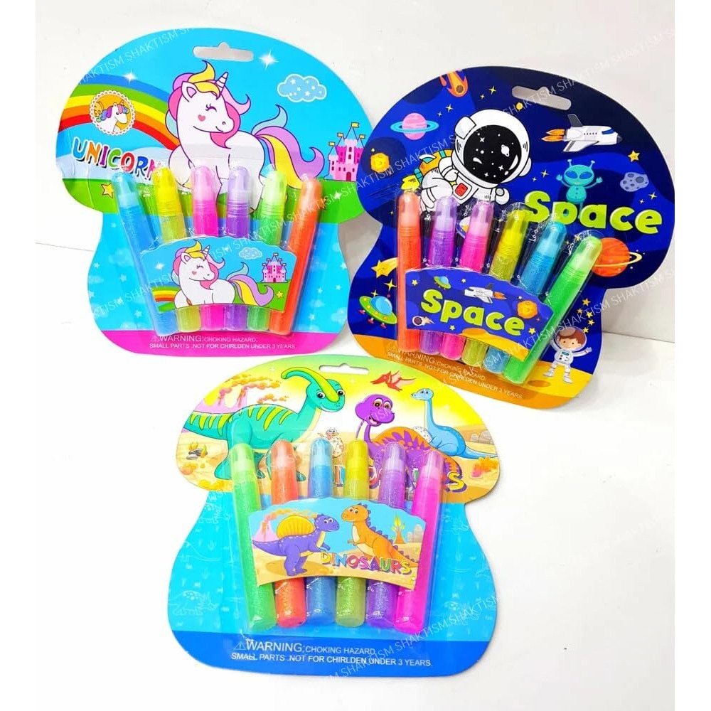 Shaktism Glitter Glue Pens, 6 Colours, Glitter Glue Pens Craft Art Project Work Decorate Birthday Card Toy Clear Non Toxic Tip Adhesive School Greeting Cards -1Pcs