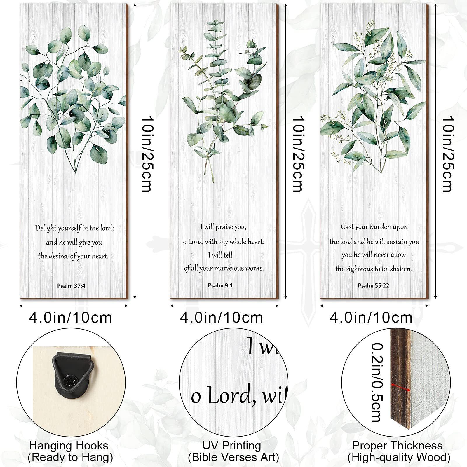 Blulu 3-Piece Bible Verses Wall Art, Wooden Christian Decorations, Rustic Wall Plaques For Home, Multiple Rooms, 4 X 10 Inches