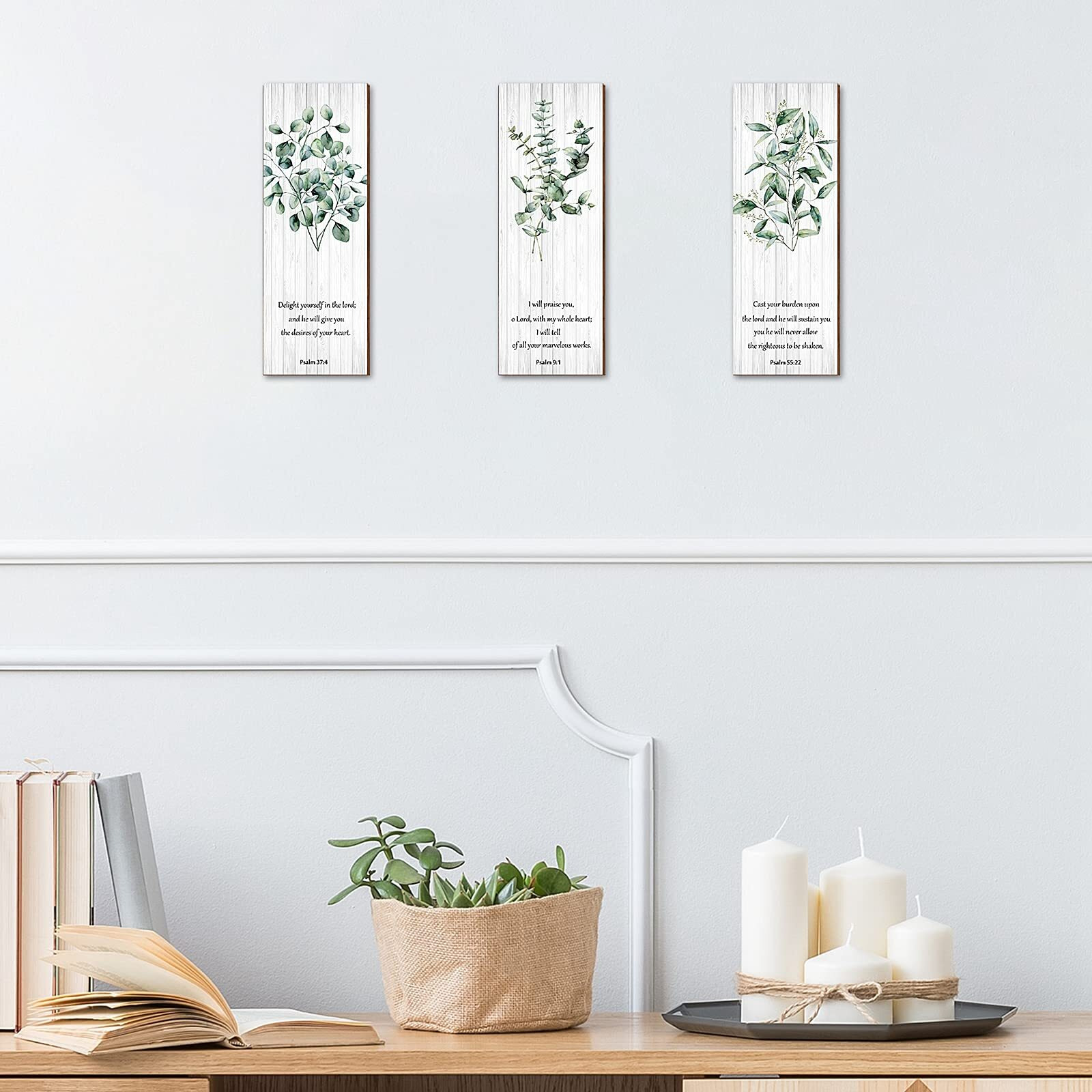 Blulu 3-Piece Bible Verses Wall Art, Wooden Christian Decorations, Rustic Wall Plaques For Home, Multiple Rooms, 4 X 10 Inches