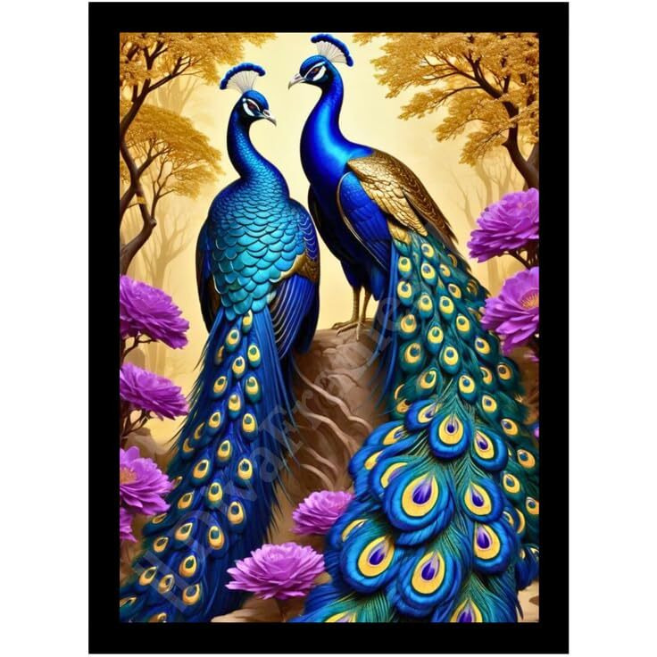 Divaframes Peacock Painting For Wall Vastu, Dancing Peacock Picture For Home Decor, Auspicious Peacock Frame, Ideal Gift For Festivals, Wedding, Anniversary, 10 X 13 Inch