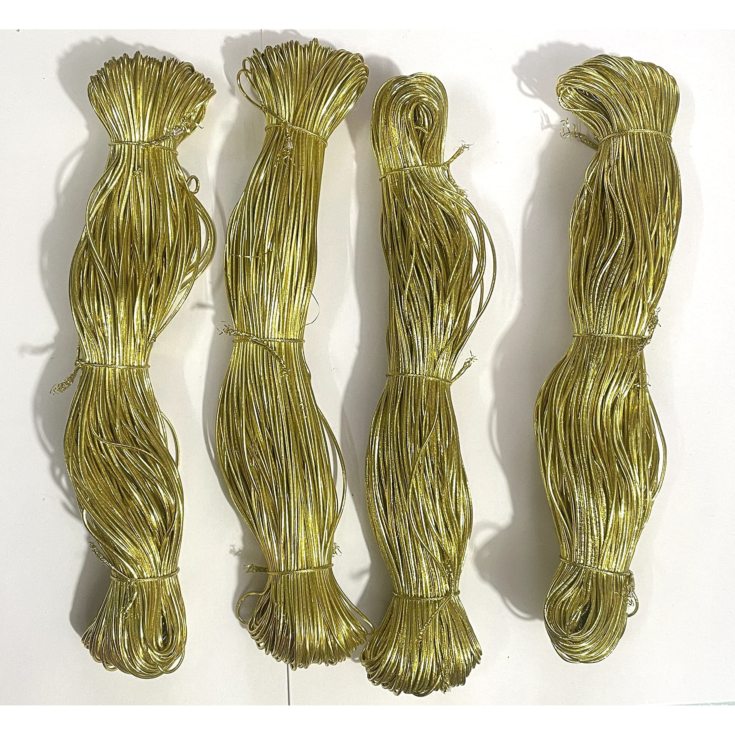 Omx, 1Mm Metallic Round Eco-Friendly Rubber Stretch Elastic Cord Bands Rope Jewelry Bracelets Strings For Garment, Craft Making Gift Wrapping (Total 260 Mtr, All Golden)