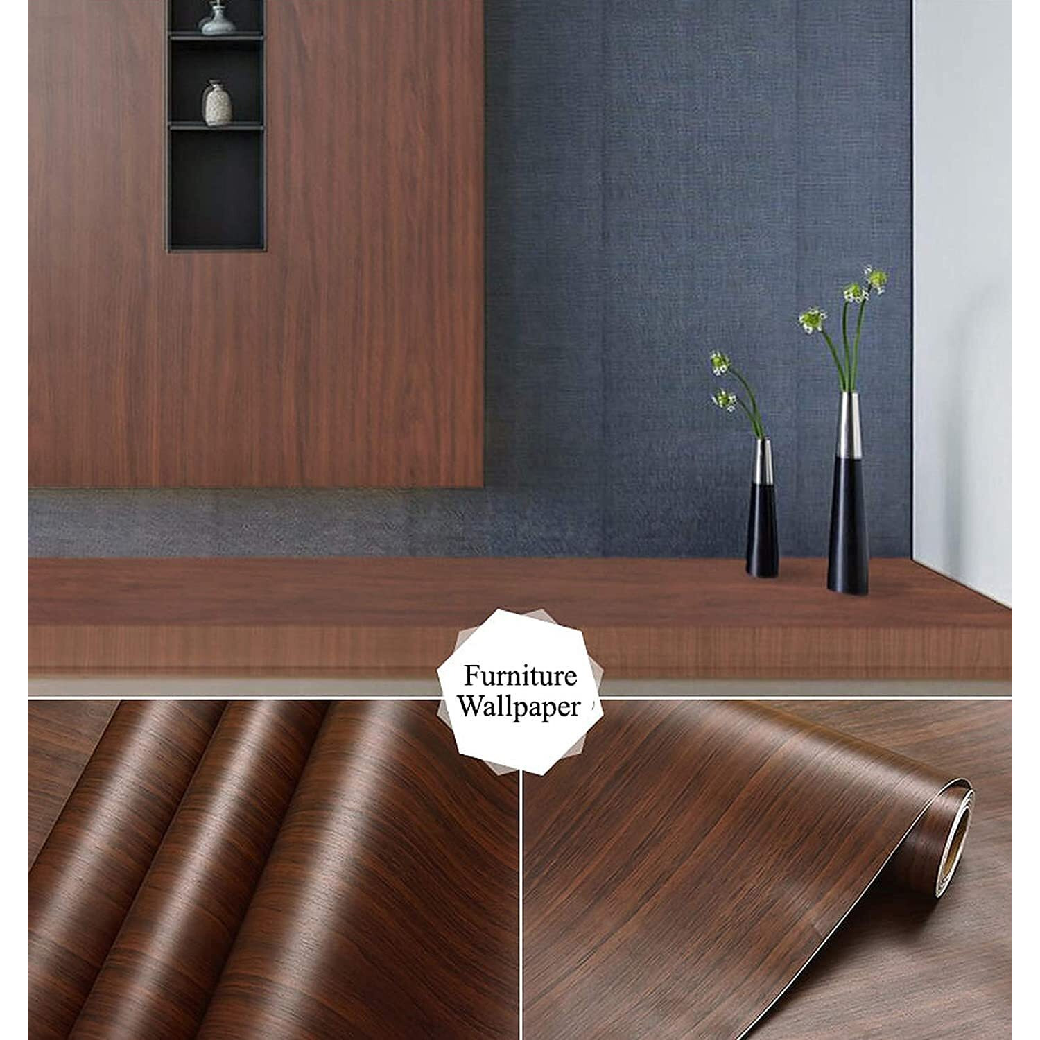 Kashival Wallpaper Waterproof Old Furniture Vinyl Stickers Wooden Door Wardrobe Desktop Pvc Wall Papers Self Adhesive Pvc Vinyl Peel And Stick Wooden Contact Wallpaper For Room Fridge Door Furniture Stickers For Cupboard Almirah Kitchen Bathroom Table Top (Size 60*200 Cm) (Dark Wooden A11)