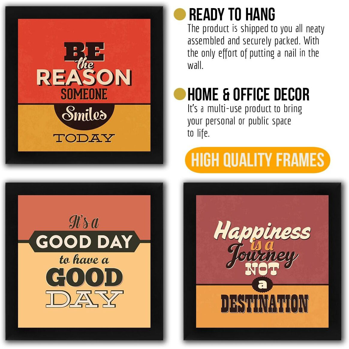 Interio Crafts Motivational Wall Frames, Inspirational Framed Posters, Posters For Study Room Wall Decoration - Black Frame - 10 X 10 Inches - Pack Of 2