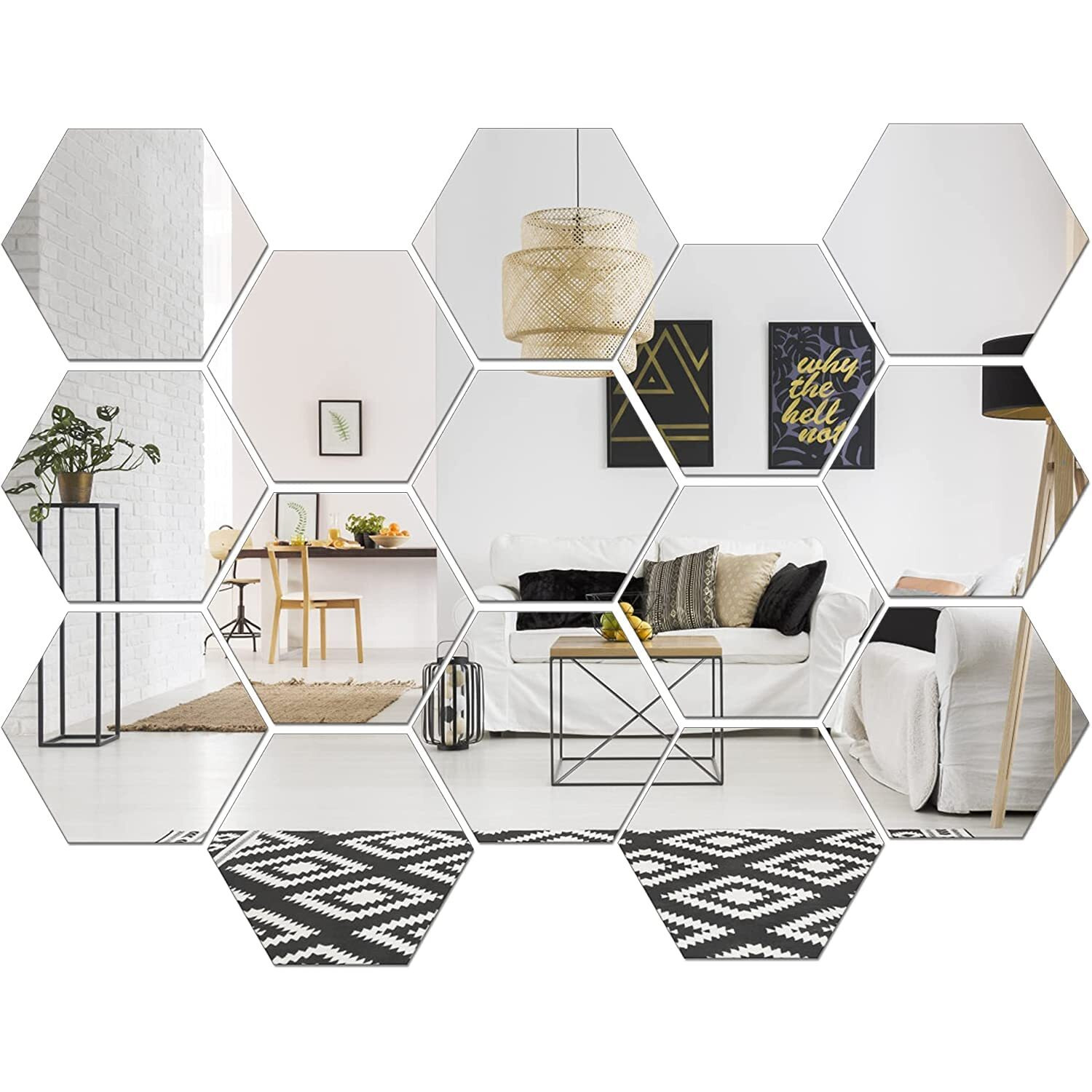 Meraki Mart Non Glass Wall Mirror Stickers With Butterfly 3D Acrylic Hexagon Shape Diy Wall Decor Diy Tiles Wall Decor Art For Home, Bedroom, Office, Garden (Silver, Hexagon 20 Pcs With 10 Butterfly)