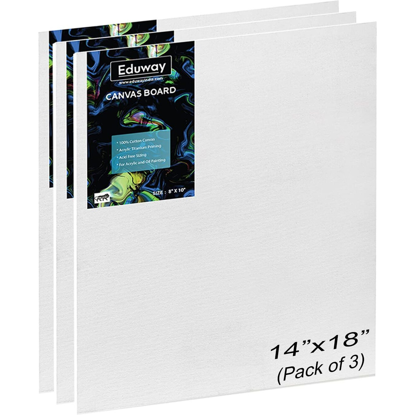Eduway Canvas Board For Painting- (14X18) | Premium Quality 7Oz Pre-Primed Cotton Canvas Board For Artists & Beginners | Ideal For Acrylic, Oil, Gouache, Pastels Colors (Pack Of 3) (35X45 Cms)