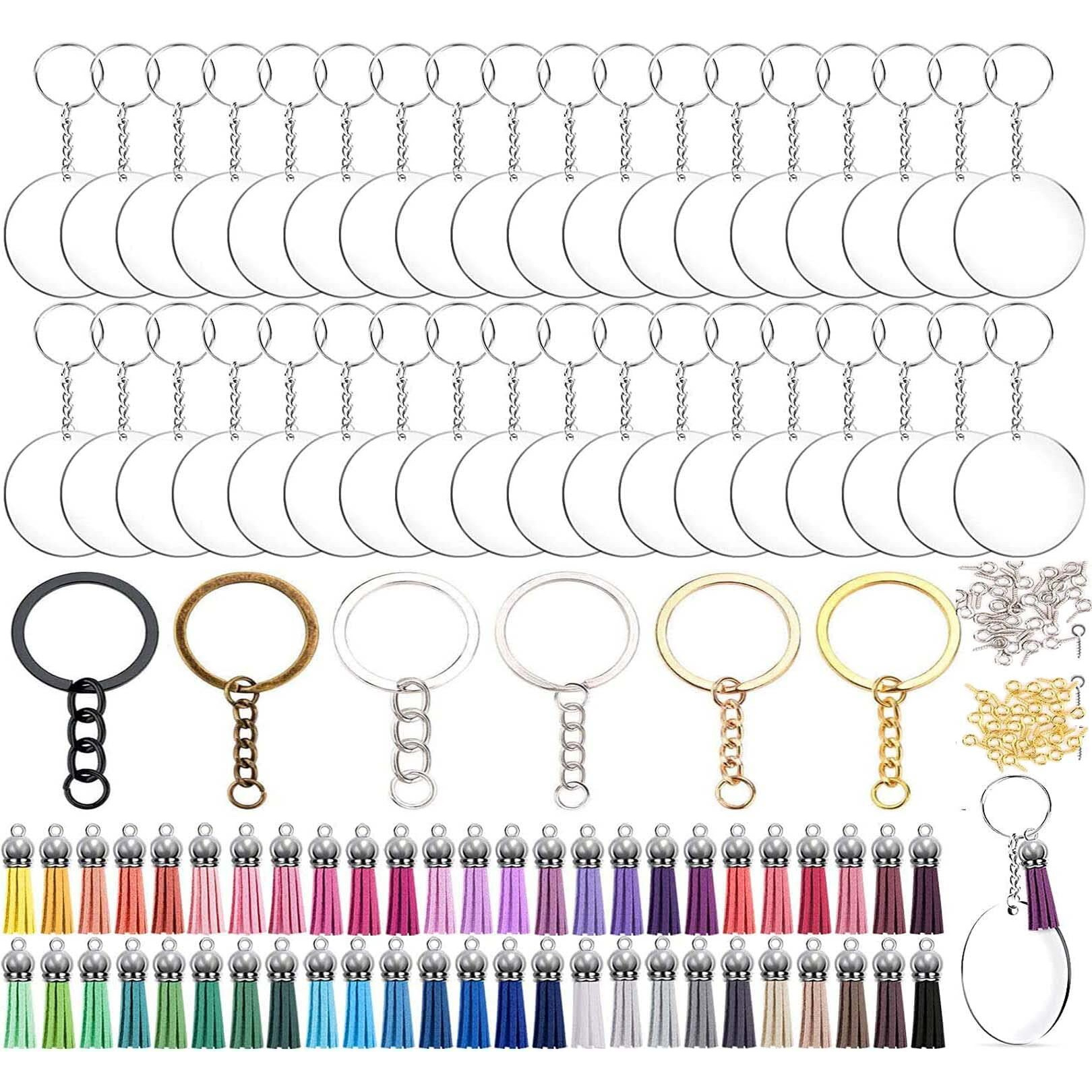 Diy Crafts 20 Pcs, K C Gold, Acrylic Keychain Blank Tassel Set Including Acrylic Circle Disc Ornament Blanks Key Rings With Chain Jump Rings Keychain Tassels Screw(20 Pcs, K C Gold)