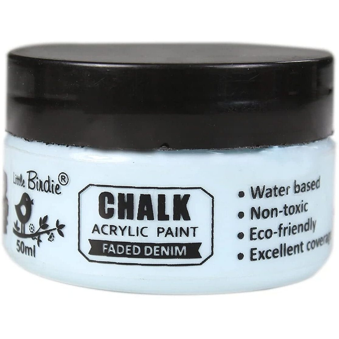 Little Birdie Home Decor Chalk Paint Faded Denim - 50Ml |Chalk Paint For Wood Furniture, Wall, Home Decor, Glass, Paper, Terracotta Pots & Matte Acrylic Chalk Paint | Multi Surface Paint