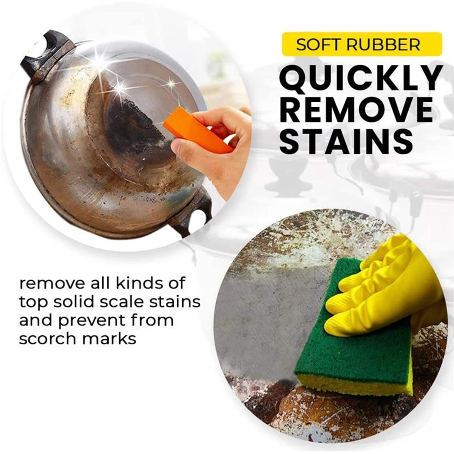 Eletreestainless Steel Artifact Eraser, Limescale Eraser Rust Remover For Kitchen Home,Magic Stainless Steel Stain Remover Eraser,Rubber Cleaning Eraser For Kitchen & Bedroom (Orange, 2)