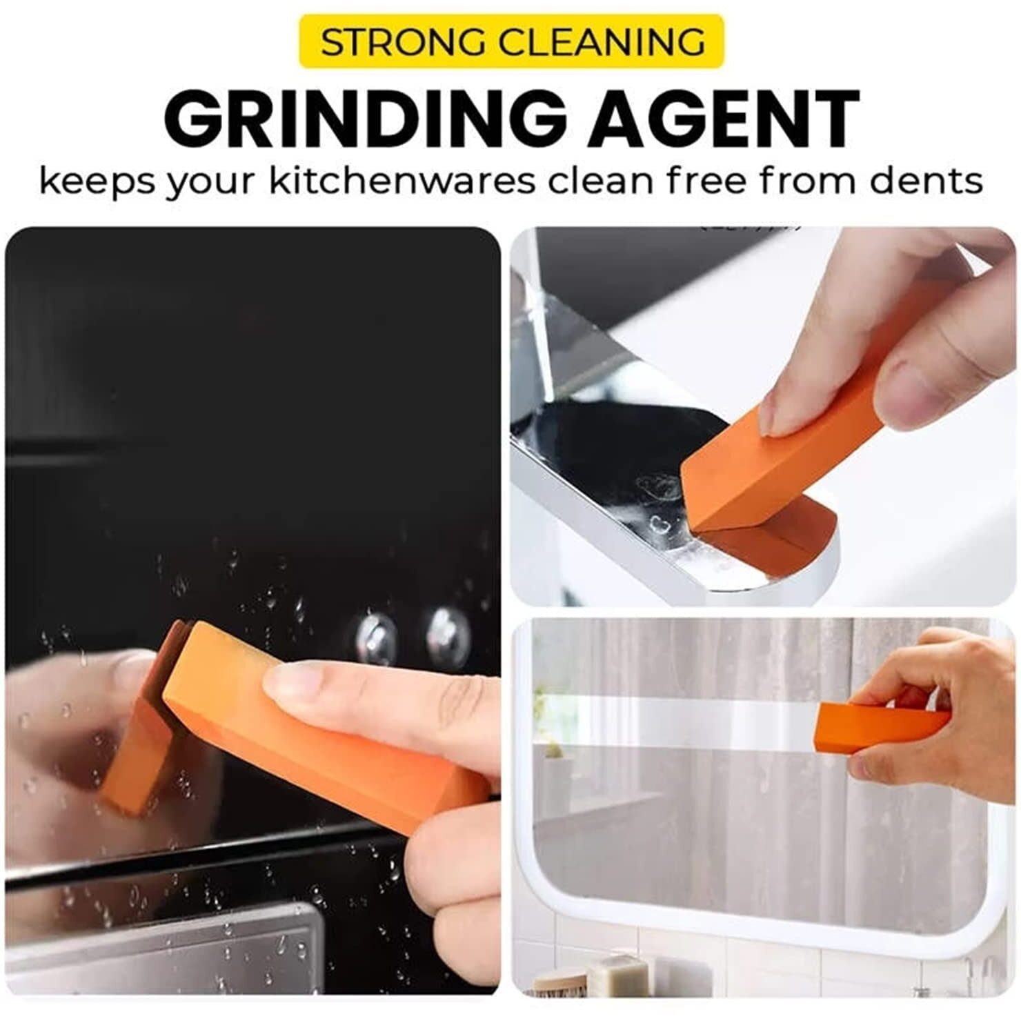 Eletreestainless Steel Artifact Eraser, Limescale Eraser Rust Remover For Kitchen Home,Magic Stainless Steel Stain Remover Eraser,Rubber Cleaning Eraser For Kitchen & Bedroom (Orange, 2)
