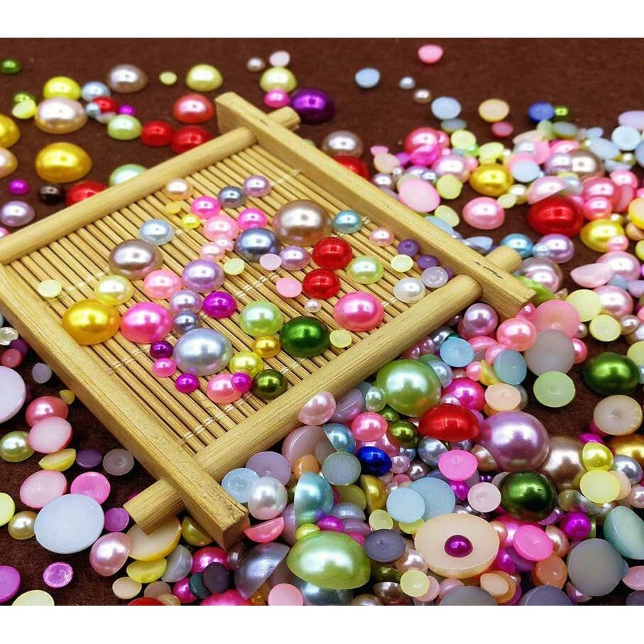 Diy Crafts 50 Pcs, Mix Sizes, Flatback Half Pearls, Satin Luster Abs Imitation Pearls Mixed Colors Flat Backed Round Half Pearls For Crafts Jewlery Assorted Mixed Si (50 Pcs, Mix Sizes)