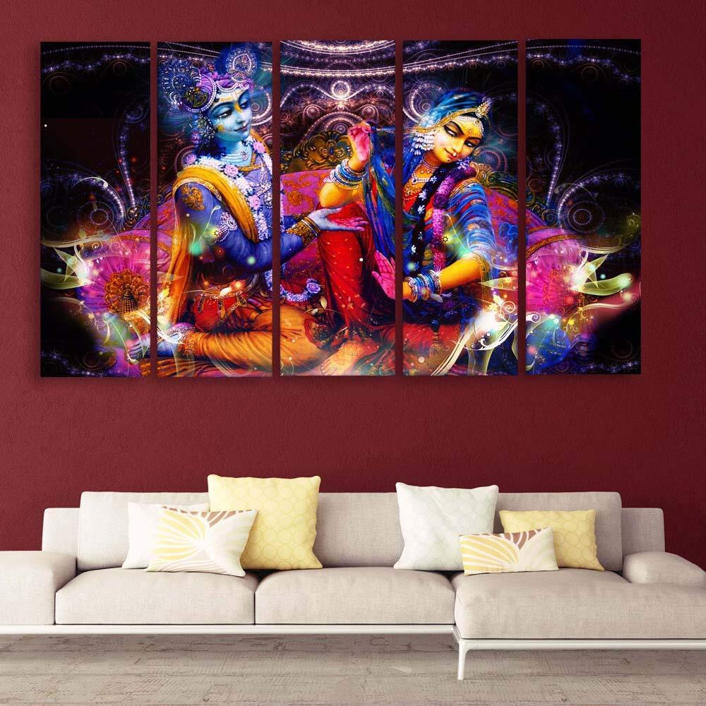 Casperme Multiple Frames Radha Krishna Wall Painting For Living Room, Bedroom, Hotels & Office Sparkle Matt Finish 7Mm Hard Wooden Board (50 X 30 Inches)
